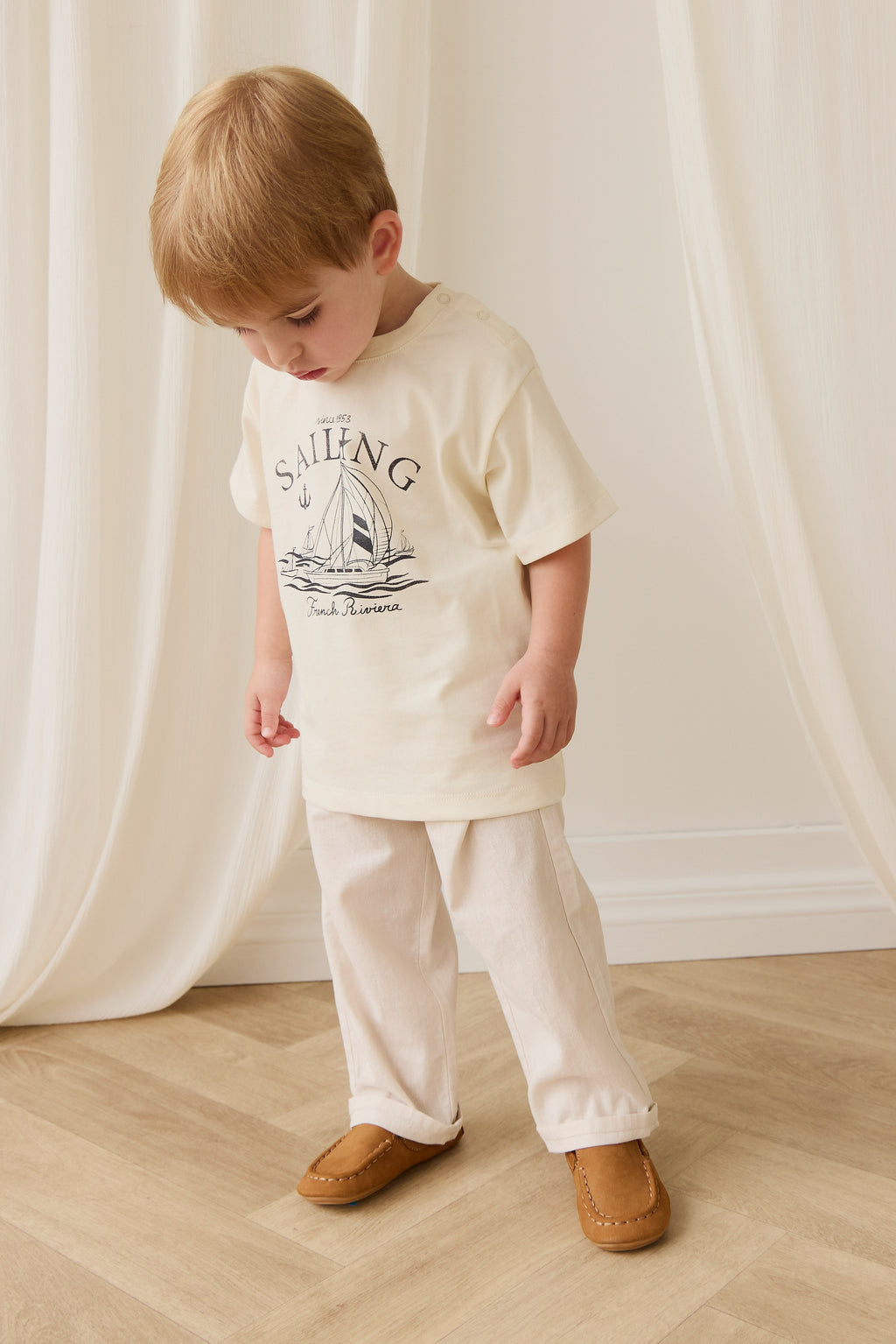 Pantalon droit décontracté en lin et coton avec taille élastique pour le confort quotidien 6M–10A