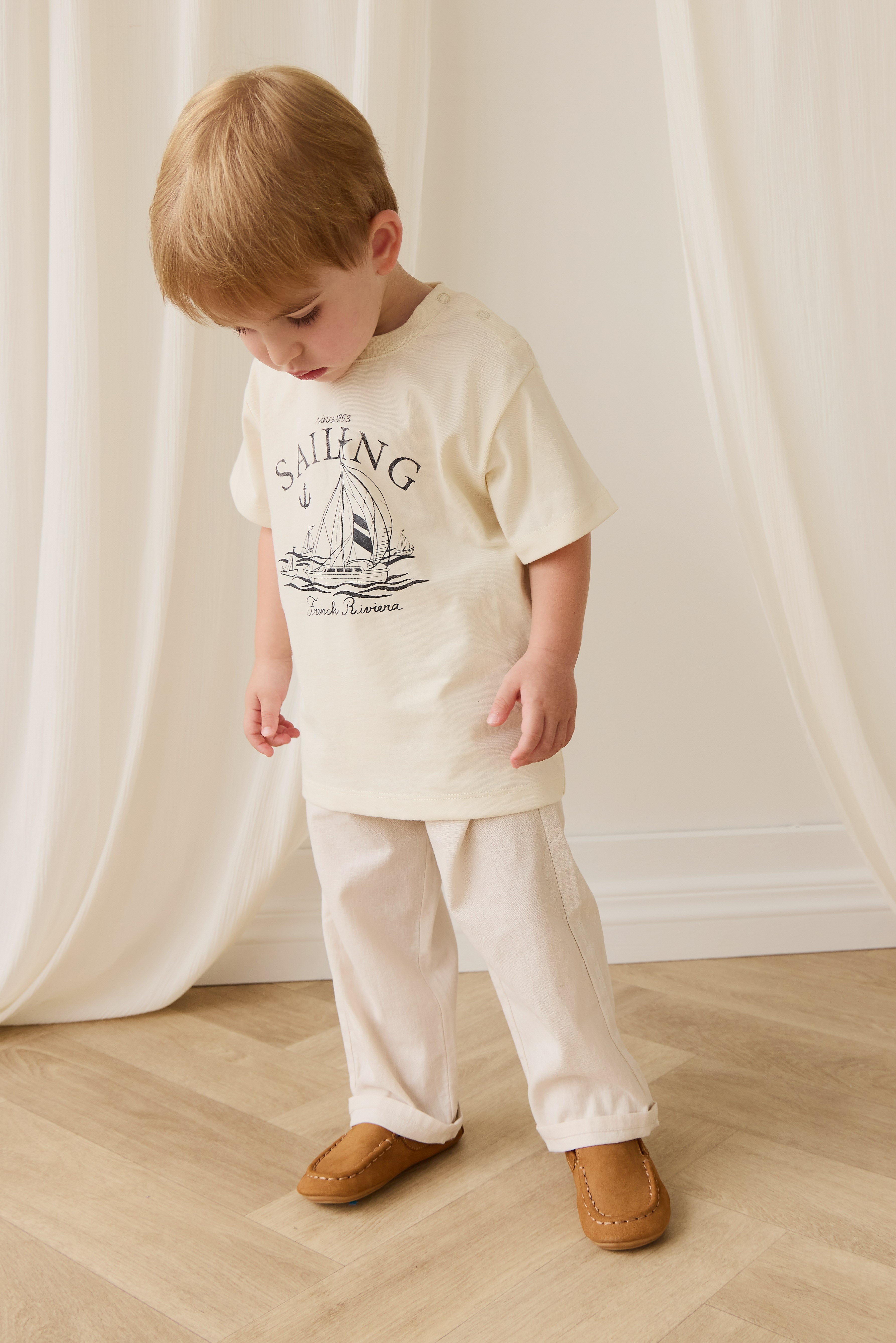 Pantalon droit décontracté en lin et coton avec taille élastique pour le confort quotidien 6M–10A