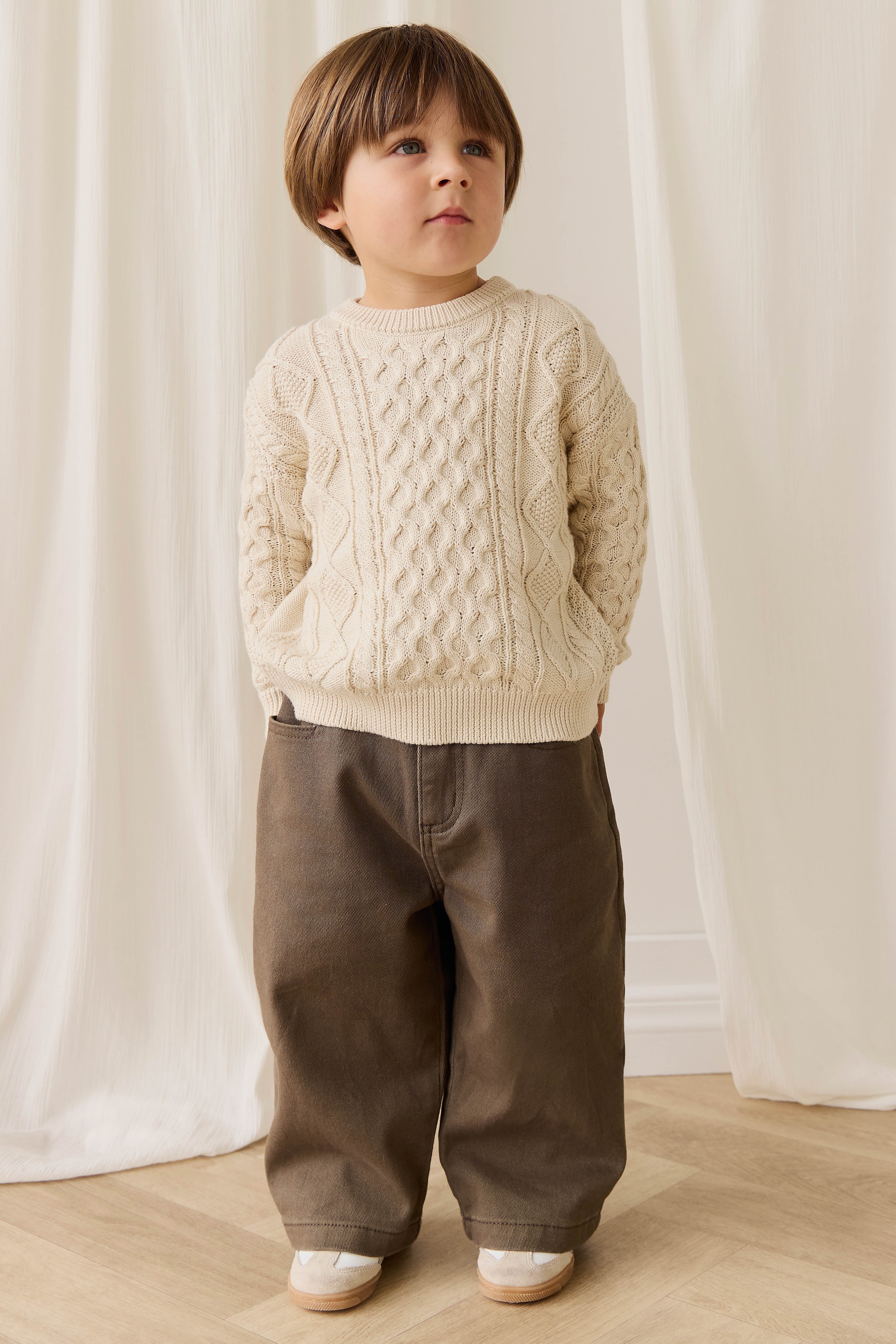 Pantalon droit classique en velours côtelé, coloris chaud, coton-élasthanne avec taille élastiquée pour enfants 6M–8A