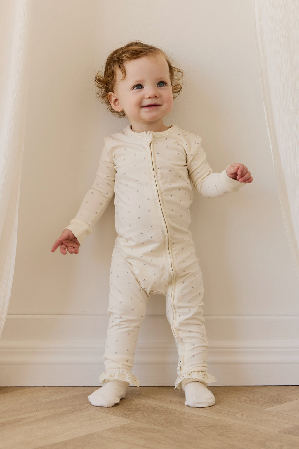 Combinaison en coton biologique à imprimé cerises Sweet Cream, avec fermeture éclair sur le devant et poignets côtelés, pour dormir et jouer, 0–3 ans