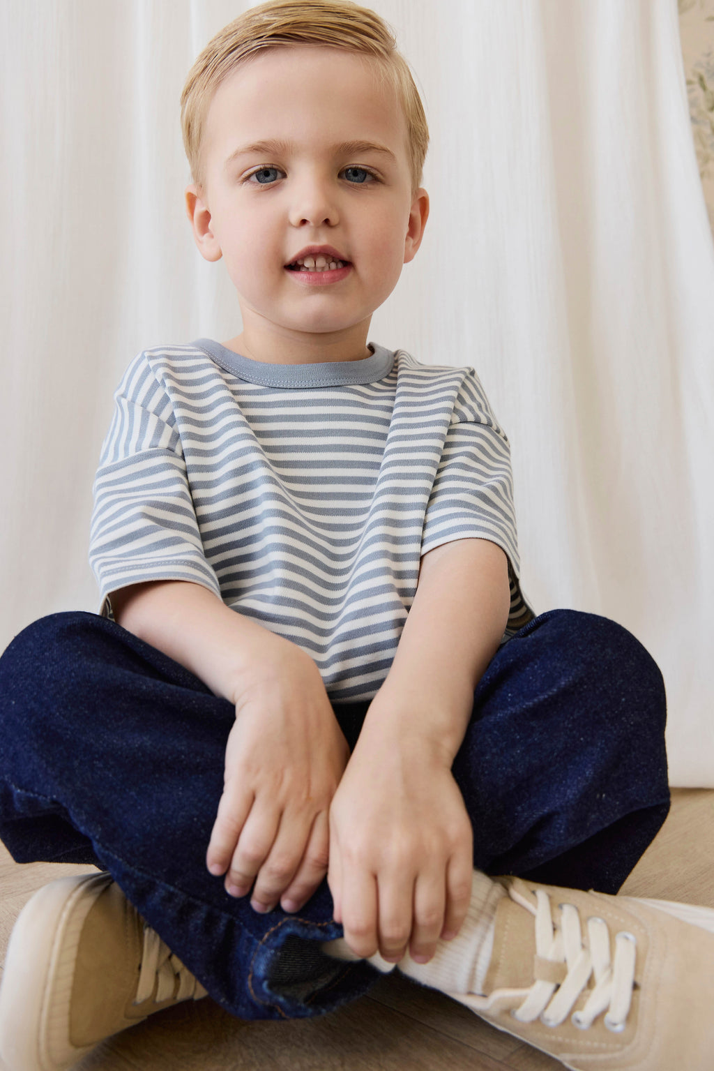 Pantalon fuselé décontracté en jean indigo coton avec taille élastique et poches fonctionnelles pour enfants 6M–8A