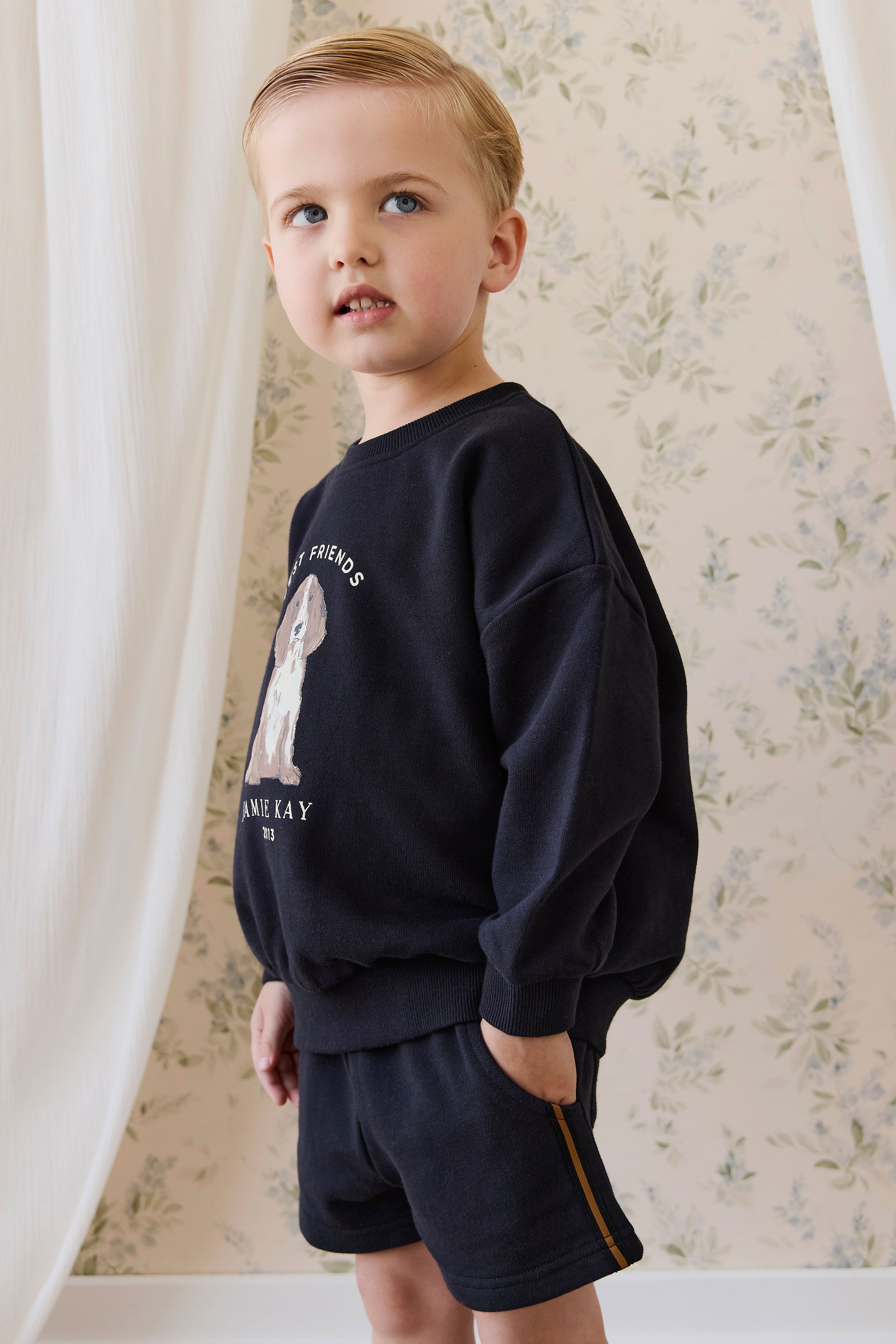 Short décontracté classique marine en coton biologique avec ceinture et poches latérales pour enfants actifs 6M-8Y