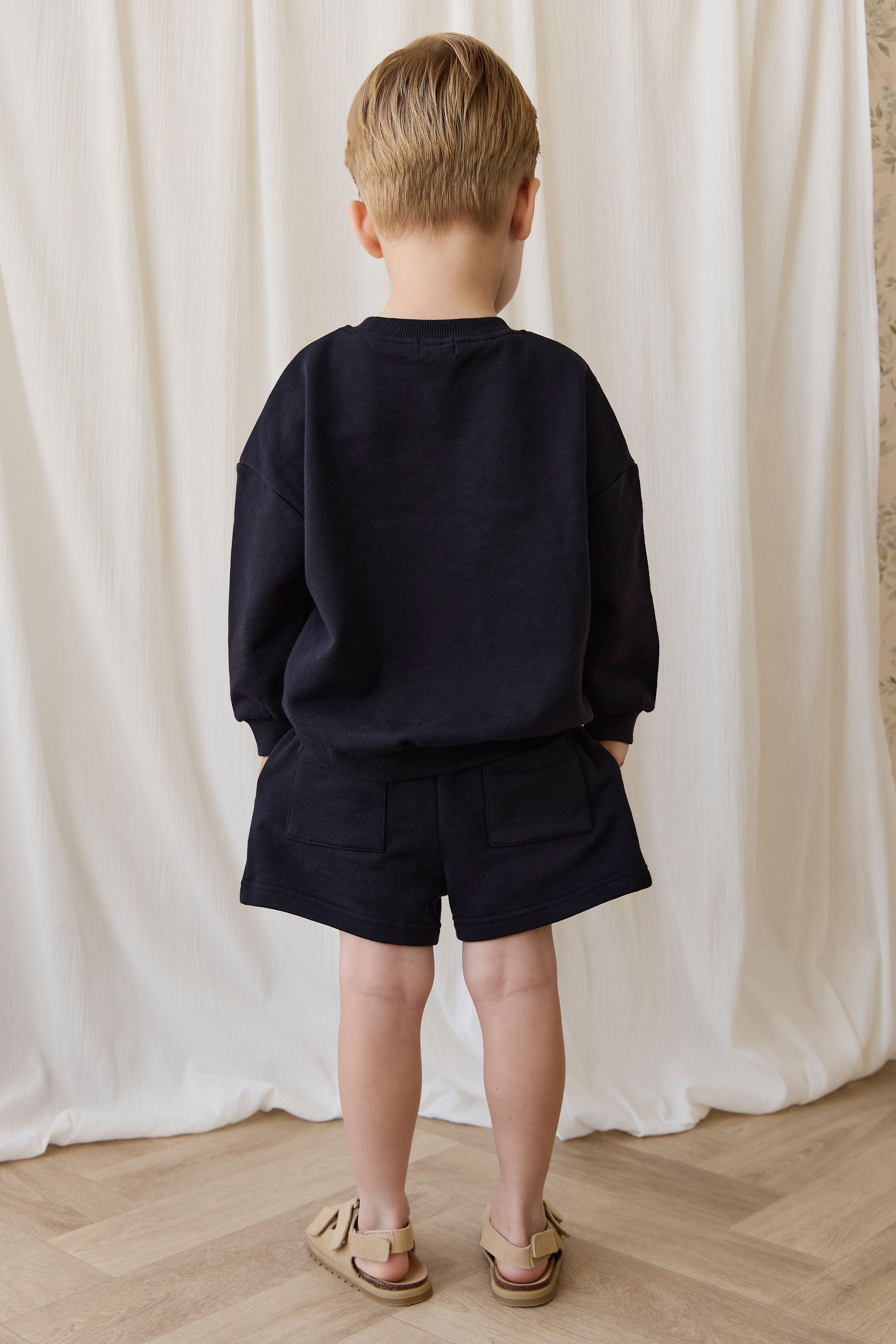 Short décontracté classique marine en coton biologique avec ceinture et poches latérales pour enfants actifs 6M-8Y