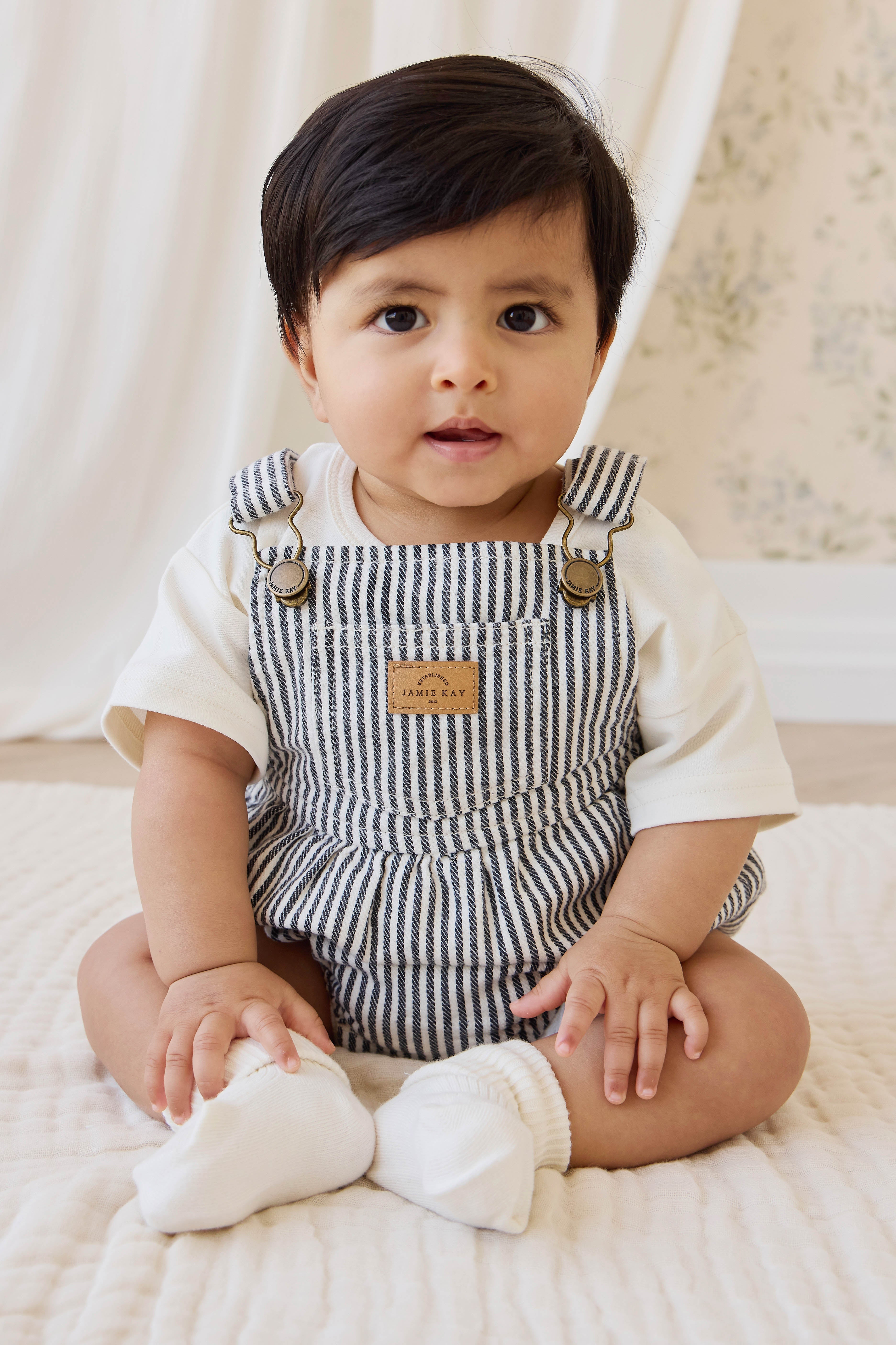 Combinaison Bébé Rayée Marin Vintage en Coton-Élasthanne, Bretelles Ajustables & Boutons-Pression, 0M–3A