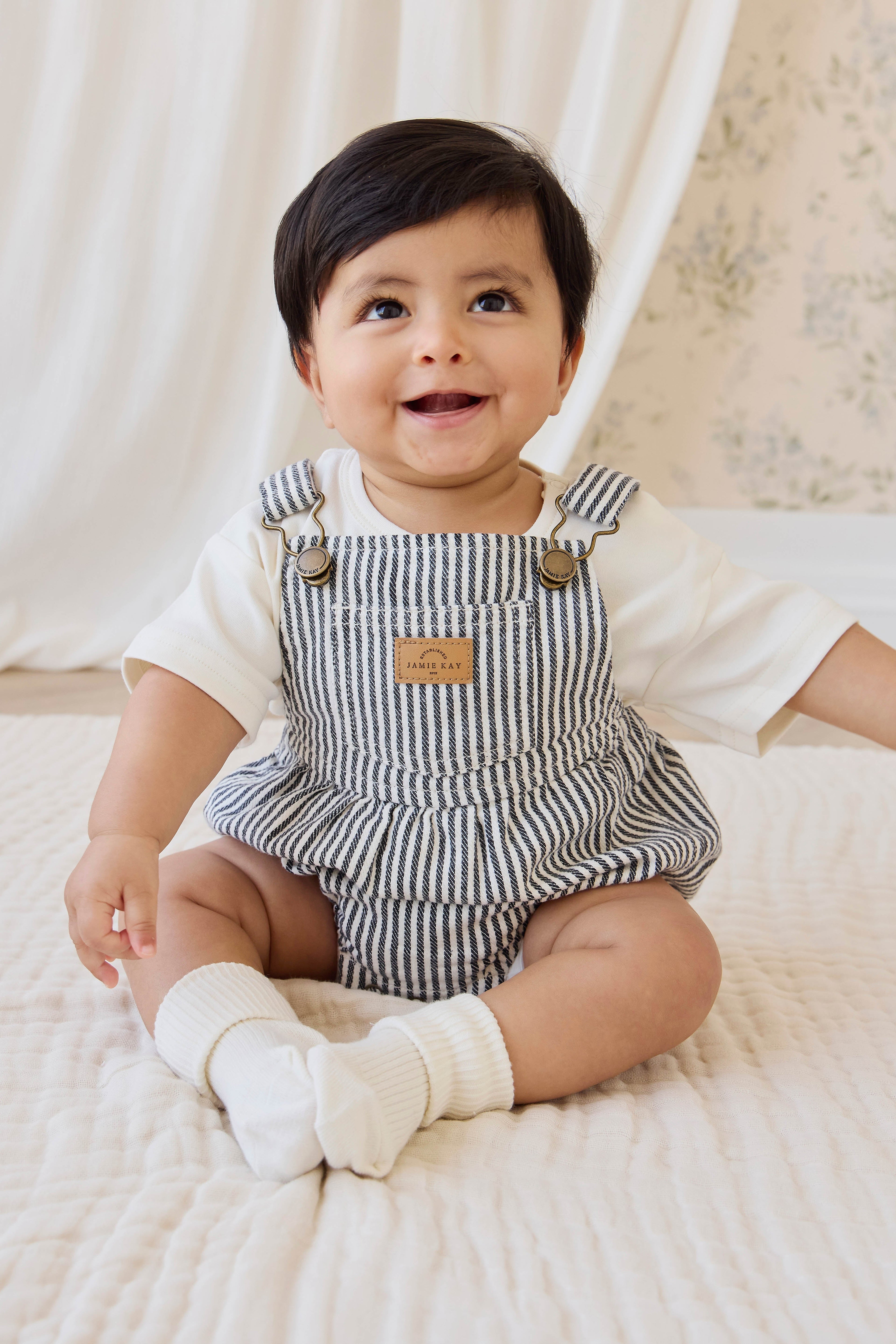 Combinaison Bébé Rayée Marin Vintage en Coton-Élasthanne, Bretelles Ajustables & Boutons-Pression, 0M–3A
