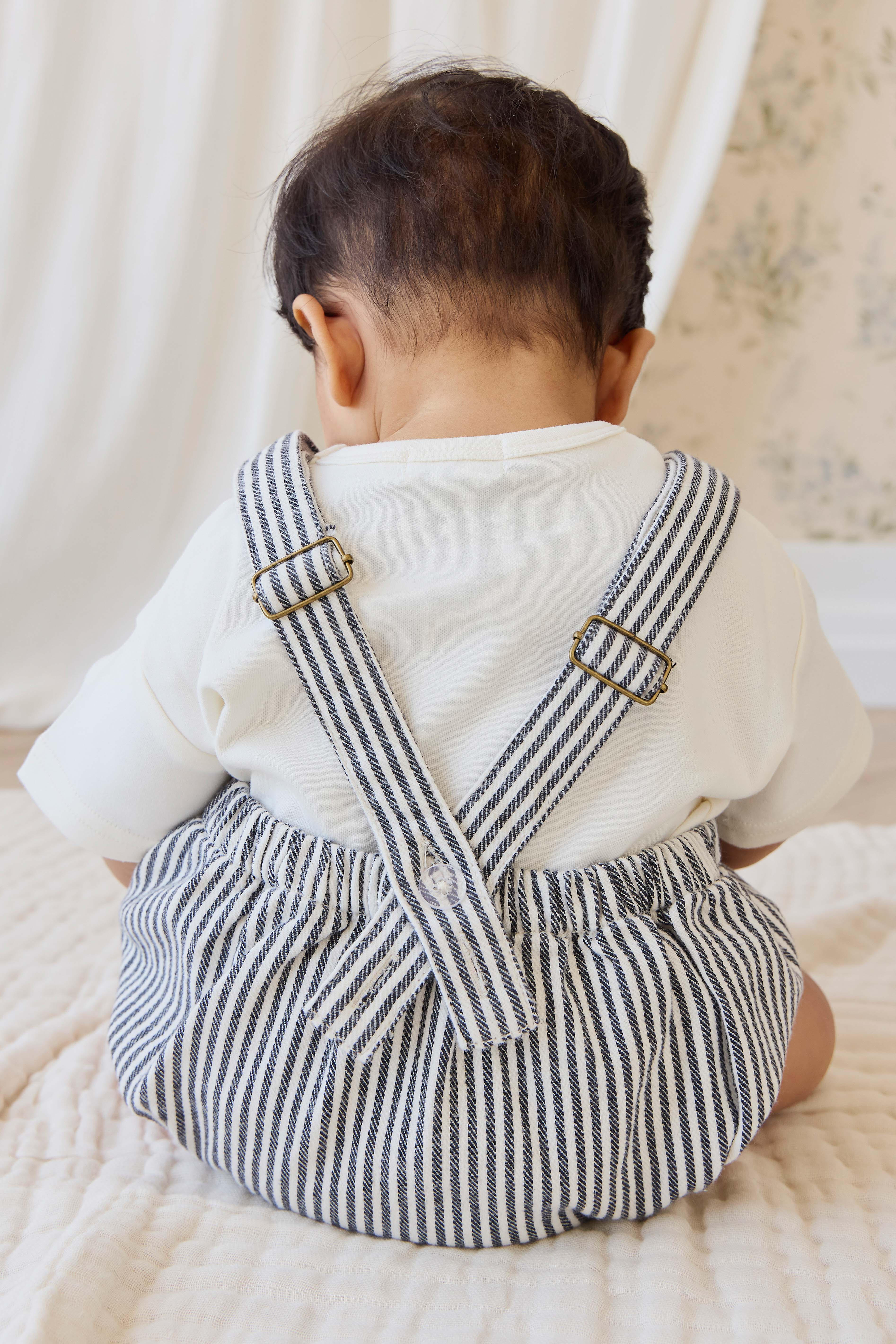 Combinaison Bébé Rayée Marin Vintage en Coton-Élasthanne, Bretelles Ajustables & Boutons-Pression, 0M–3A
