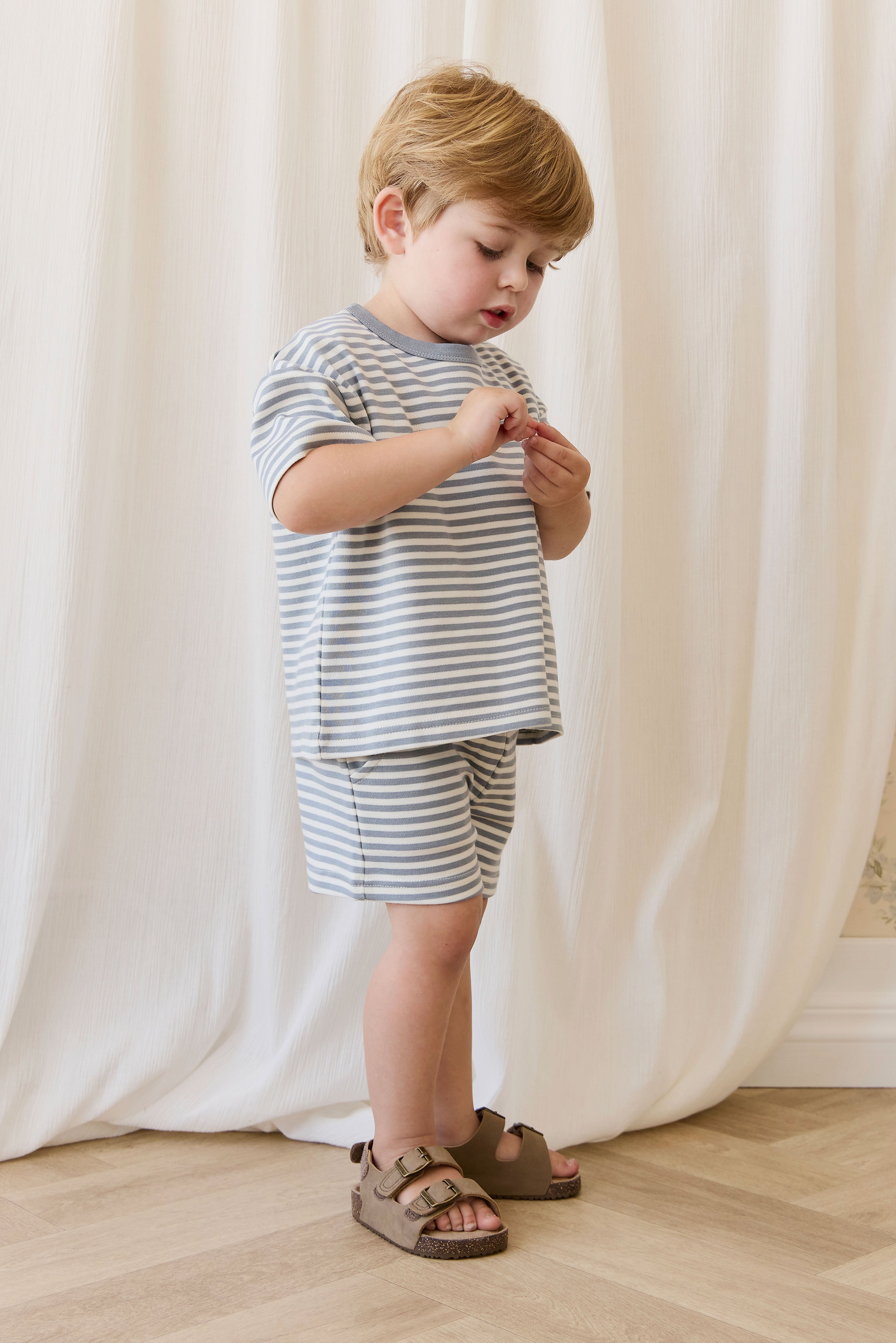 Short en Coton Pima à Fines Rayures avec Cordon de Serrage à la Taille et Poches pour Enfants 0M–8A