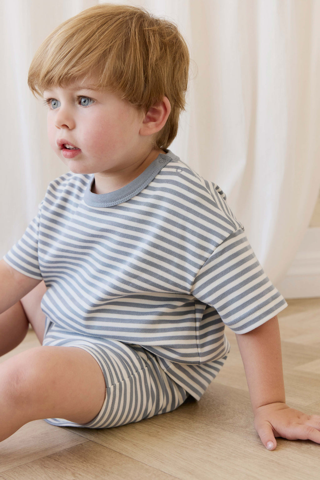 Short en Coton Pima à Fines Rayures avec Cordon de Serrage à la Taille et Poches pour Enfants 0M–8A