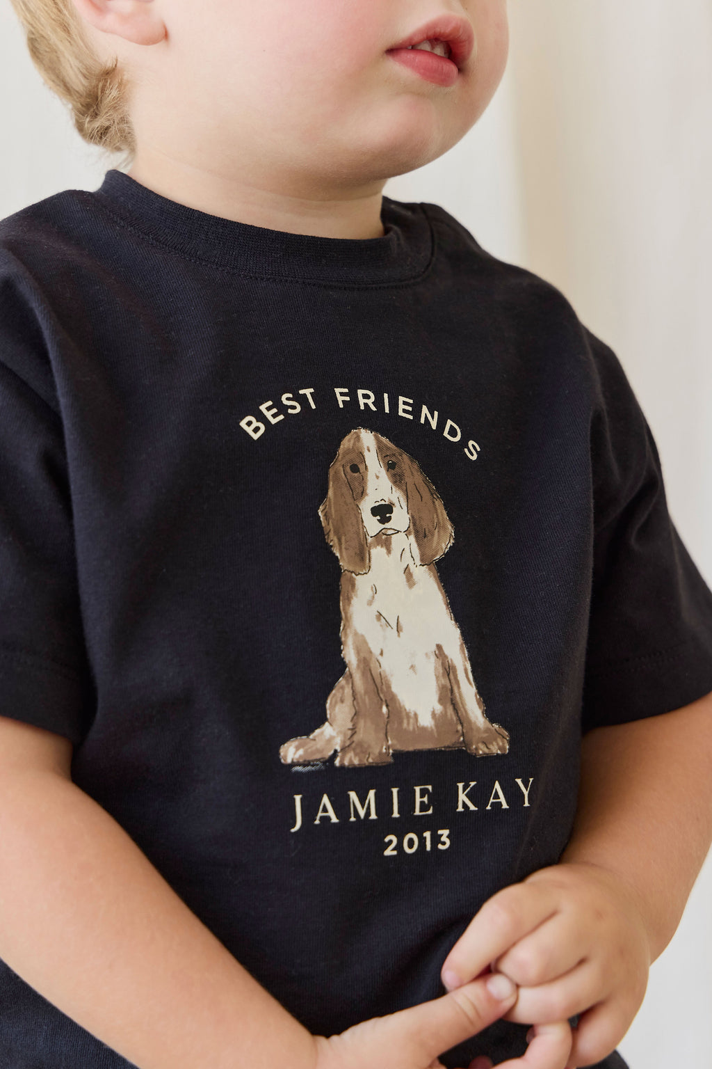 T-shirt décontracté en coton biologique à manches courtes pour enfants de 6 mois à 8 ans, bleu marine foncé, avec motif « Best Friends » et coupe décontractée
