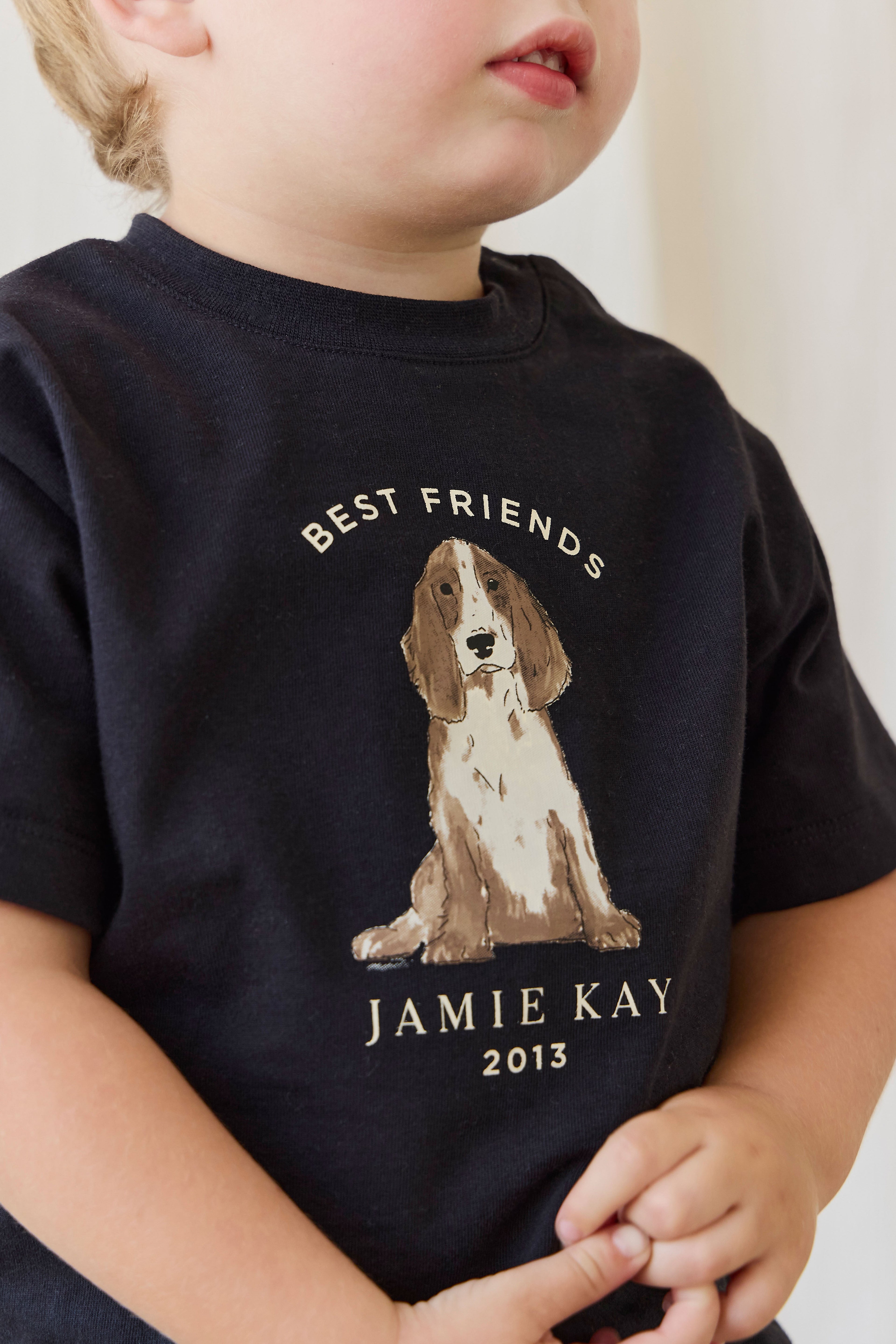T-shirt décontracté en coton biologique à manches courtes pour enfants de 6 mois à 8 ans, bleu marine foncé, avec motif « Best Friends » et coupe décontractée