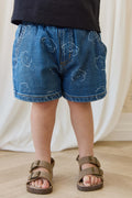 Short en jean bleu avec imprimé chiens, taille élastique et poches, pour enfants de 6 mois à 6 ans