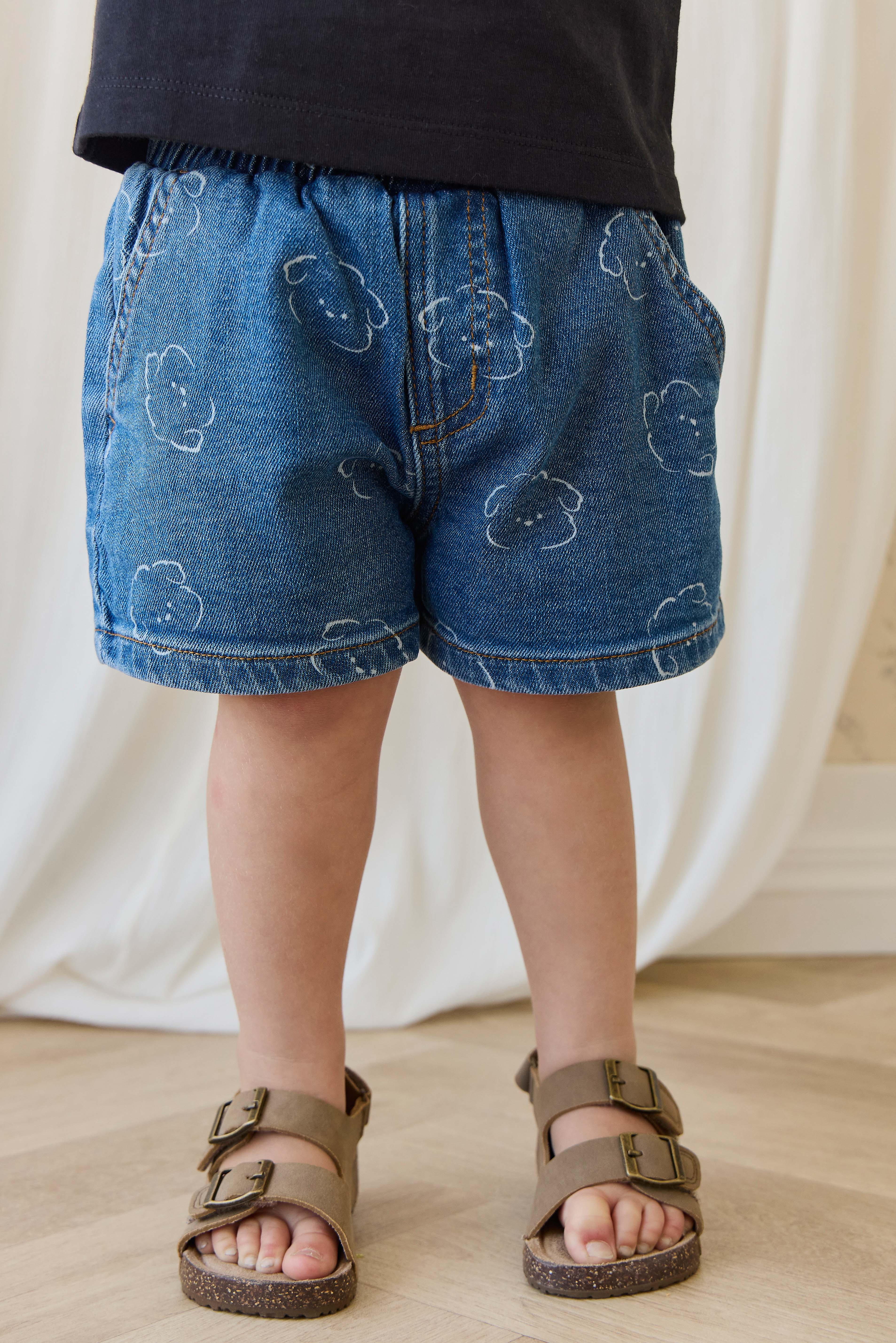 Short en jean bleu avec imprimé chiens, taille élastique et poches, pour enfants de 6 mois à 6 ans