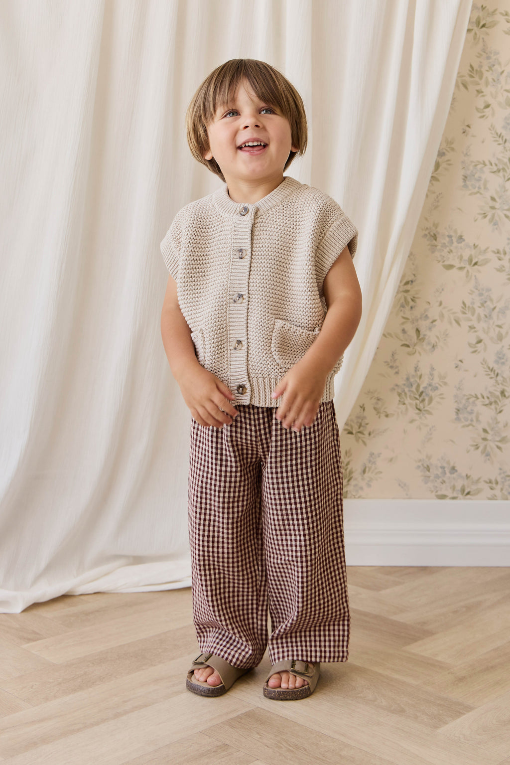 Gilet en maille 100 % coton classique couleur avoine avec boutonnage avant et détails de poche, à superposer, 0 mois-8 ans