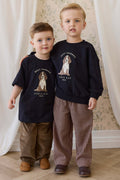 T-shirt décontracté en coton biologique à manches courtes pour enfants de 6 mois à 8 ans, bleu marine foncé, avec motif « Best Friends » et coupe décontractée