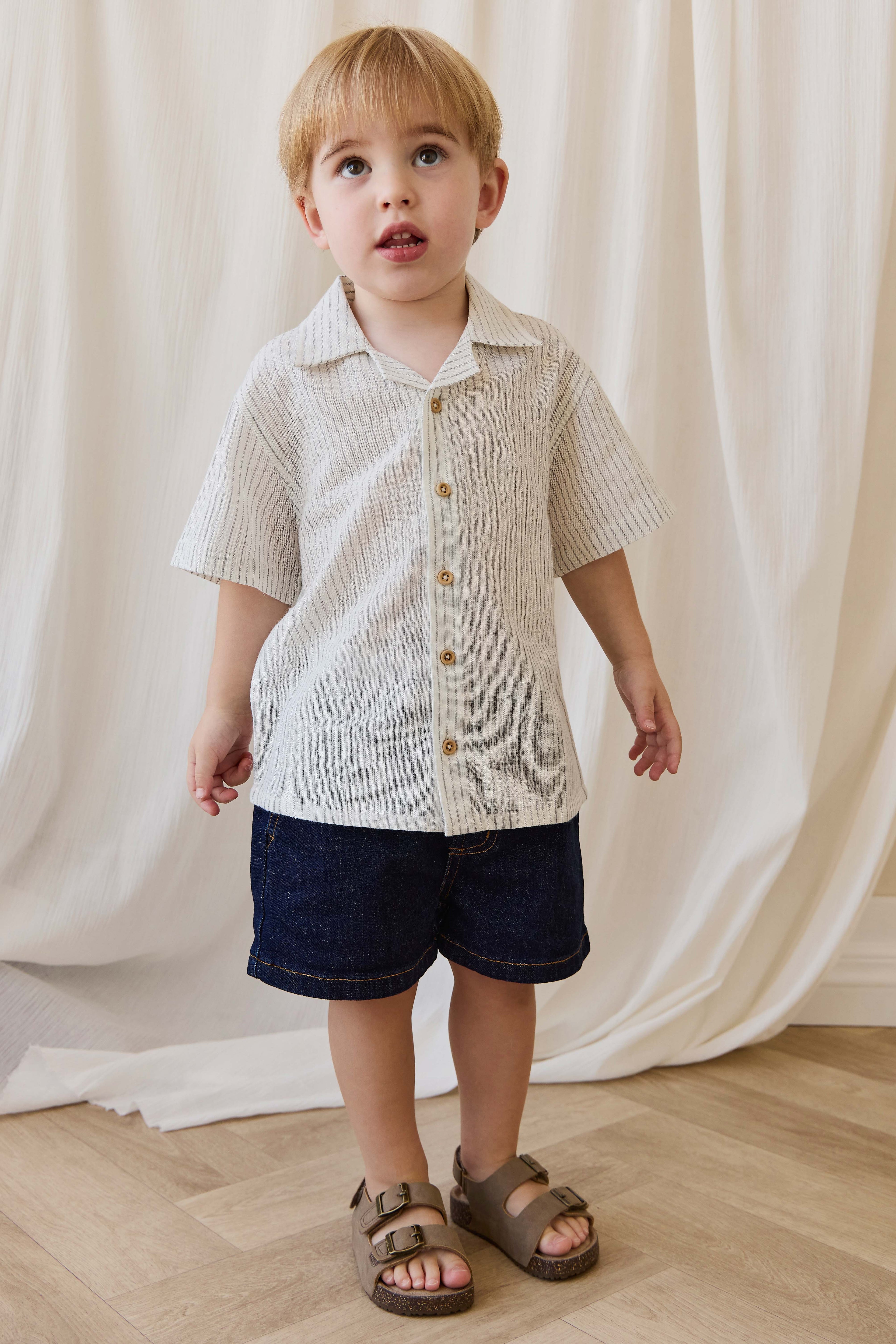 Short en jean indigo décontracté en coton pour enfants de 6 mois à 6 ans, taille élastique et poches