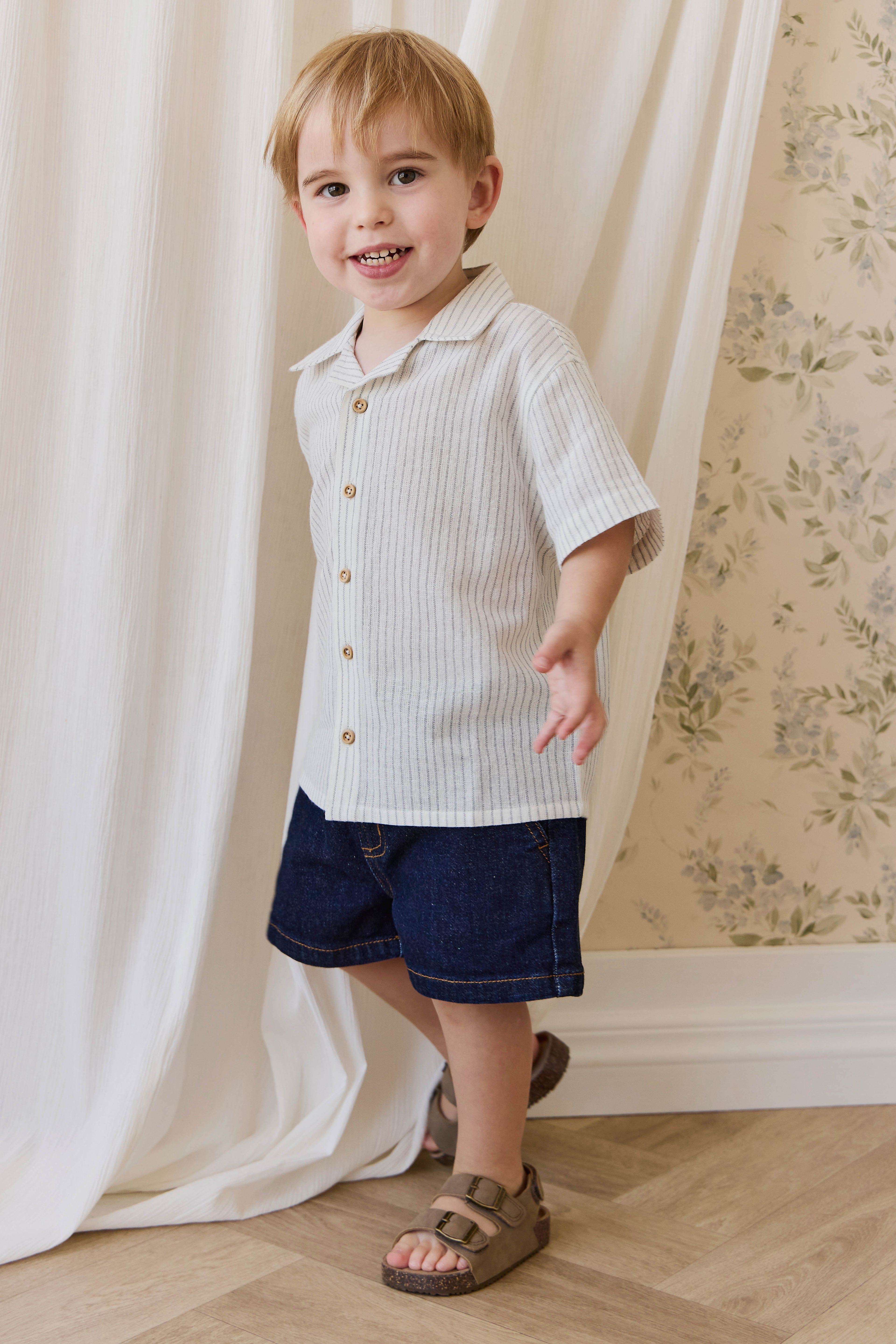 Short en jean indigo décontracté en coton pour enfants de 6 mois à 6 ans, taille élastique et poches