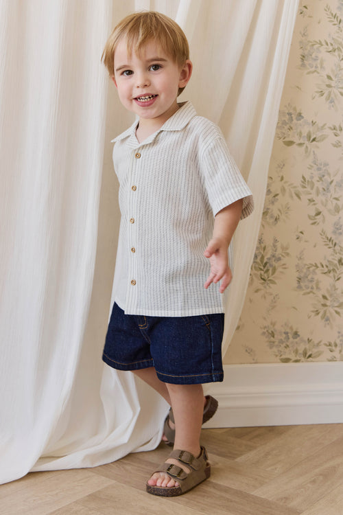 Short en jean indigo décontracté en coton pour enfants de 6 mois à 6 ans, taille élastique et poches