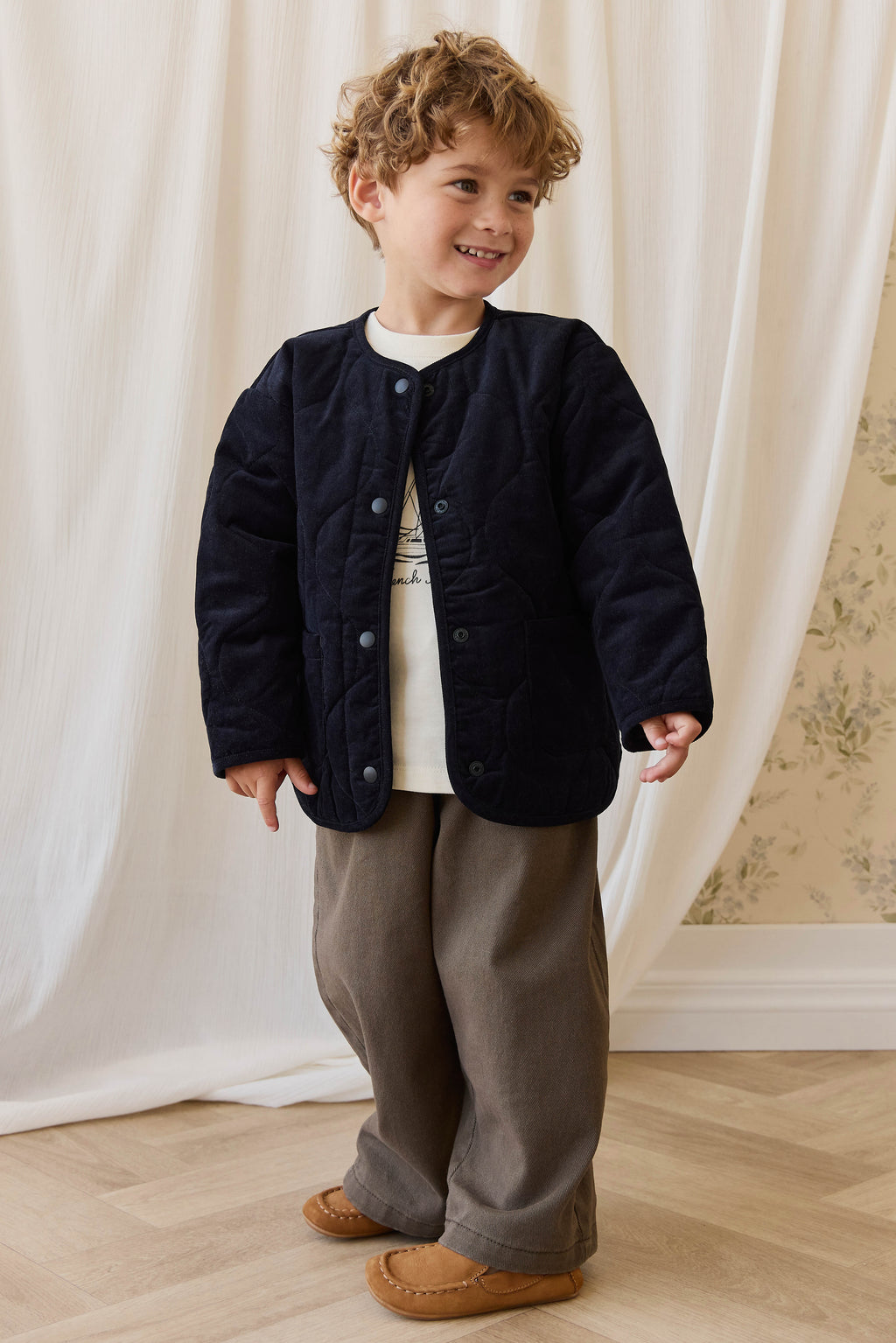 Pantalon droit classique en velours côtelé, coloris chaud, coton-élasthanne avec taille élastiquée pour enfants 6M–8A