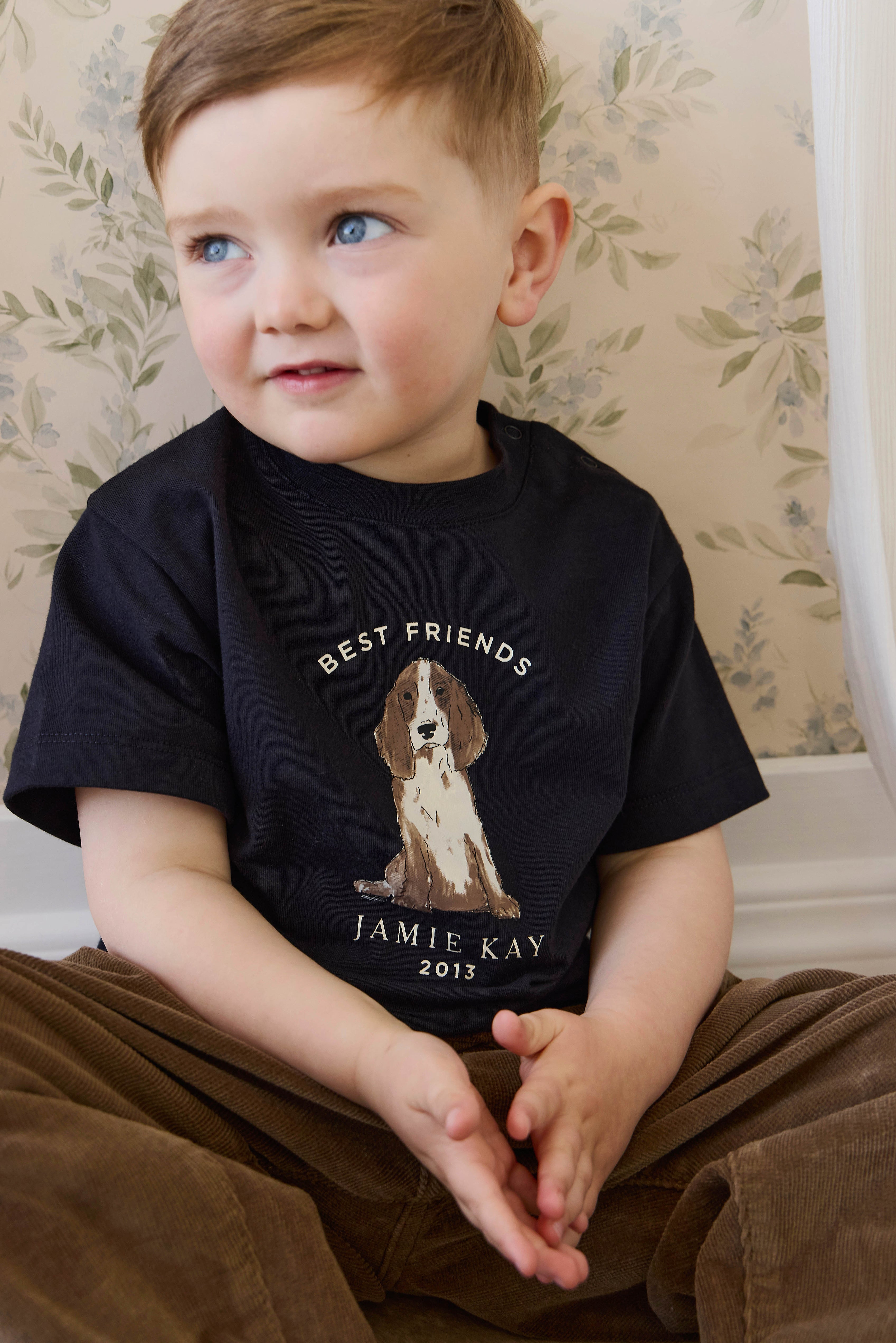 T-shirt décontracté en coton biologique à manches courtes pour enfants de 6 mois à 8 ans, bleu marine foncé, avec motif « Best Friends » et coupe décontractée