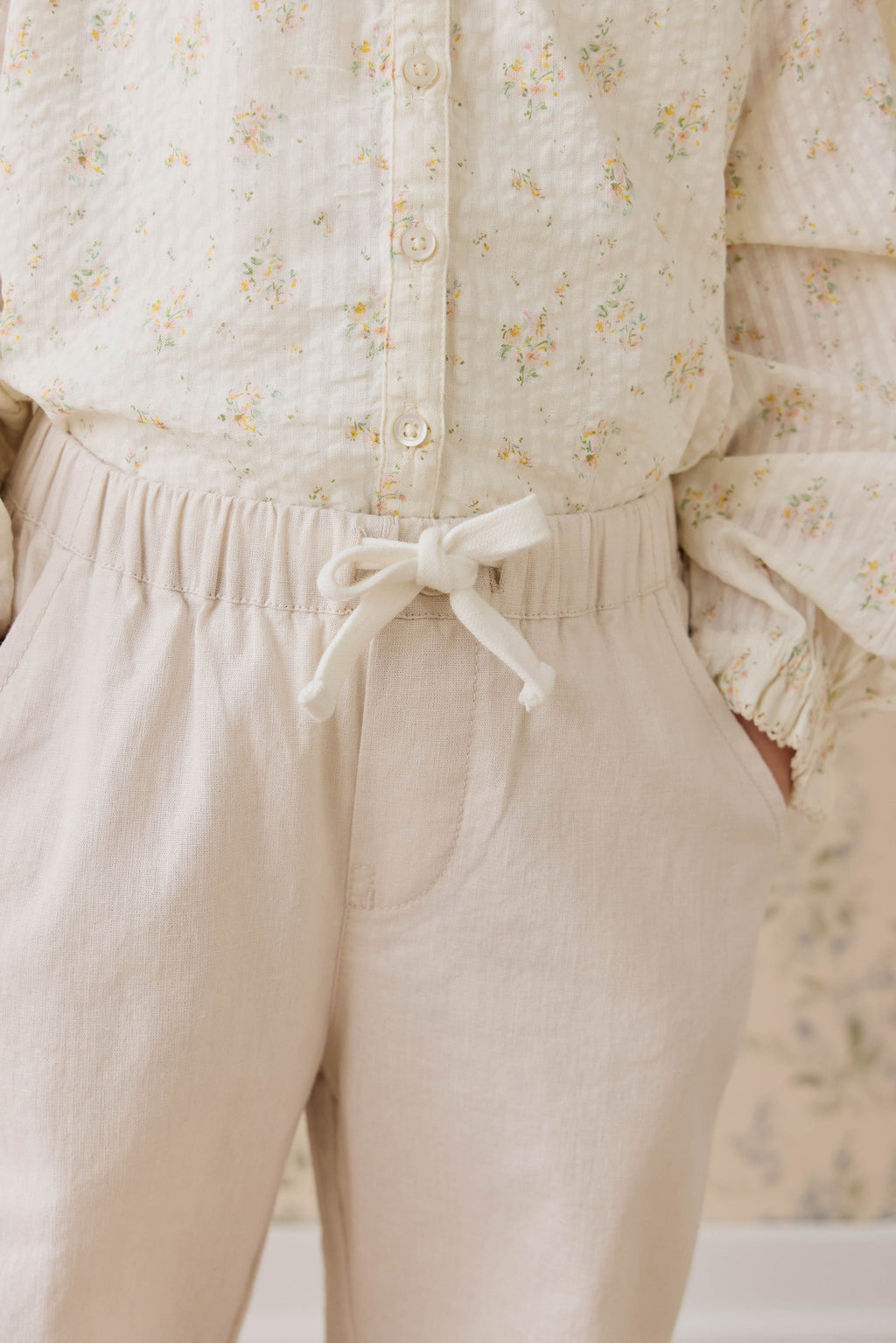 Pantalon droit décontracté en lin et coton avec taille élastique pour le confort quotidien 6M–10A