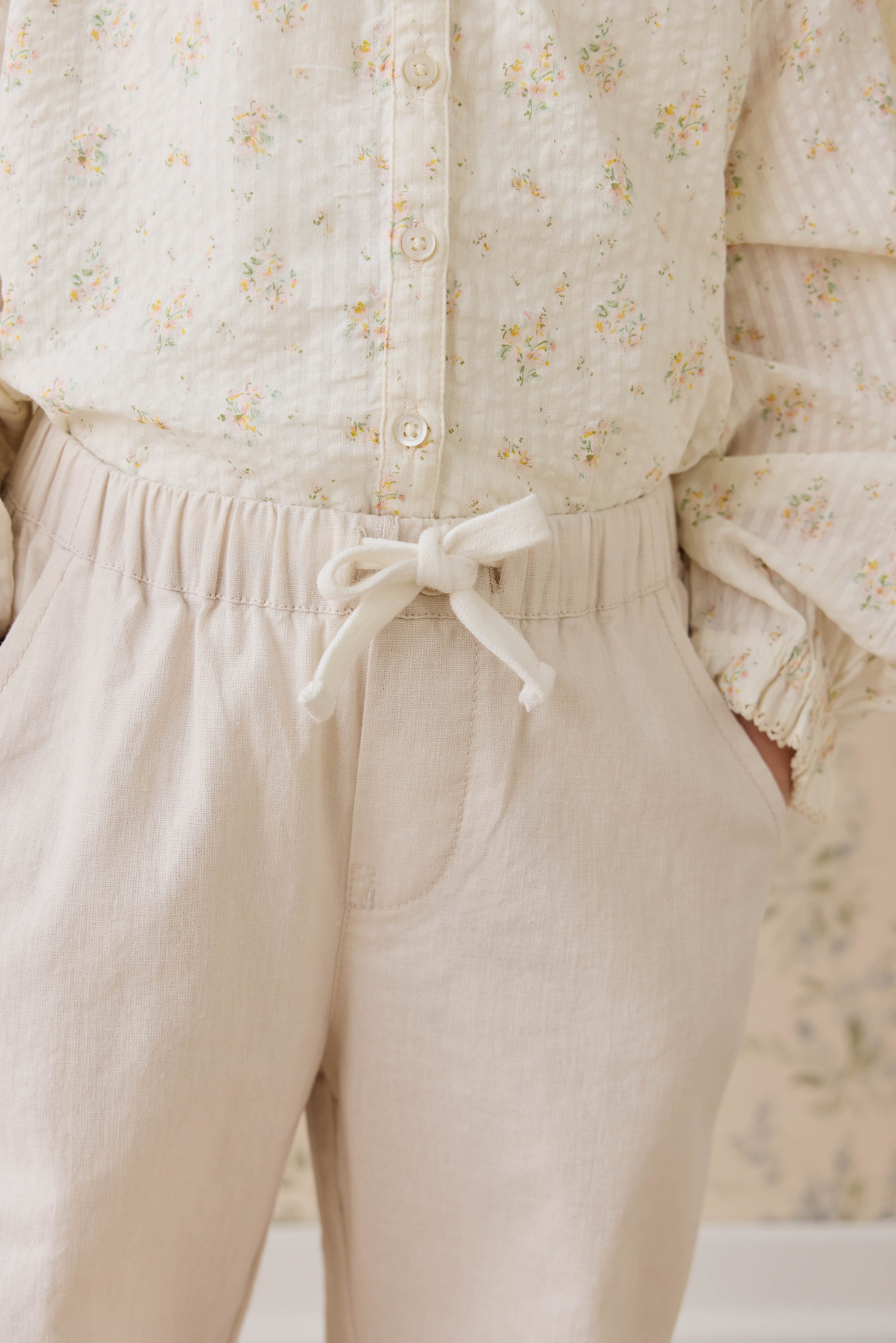 Pantalon droit décontracté en lin et coton avec taille élastique pour le confort quotidien 6M–10A