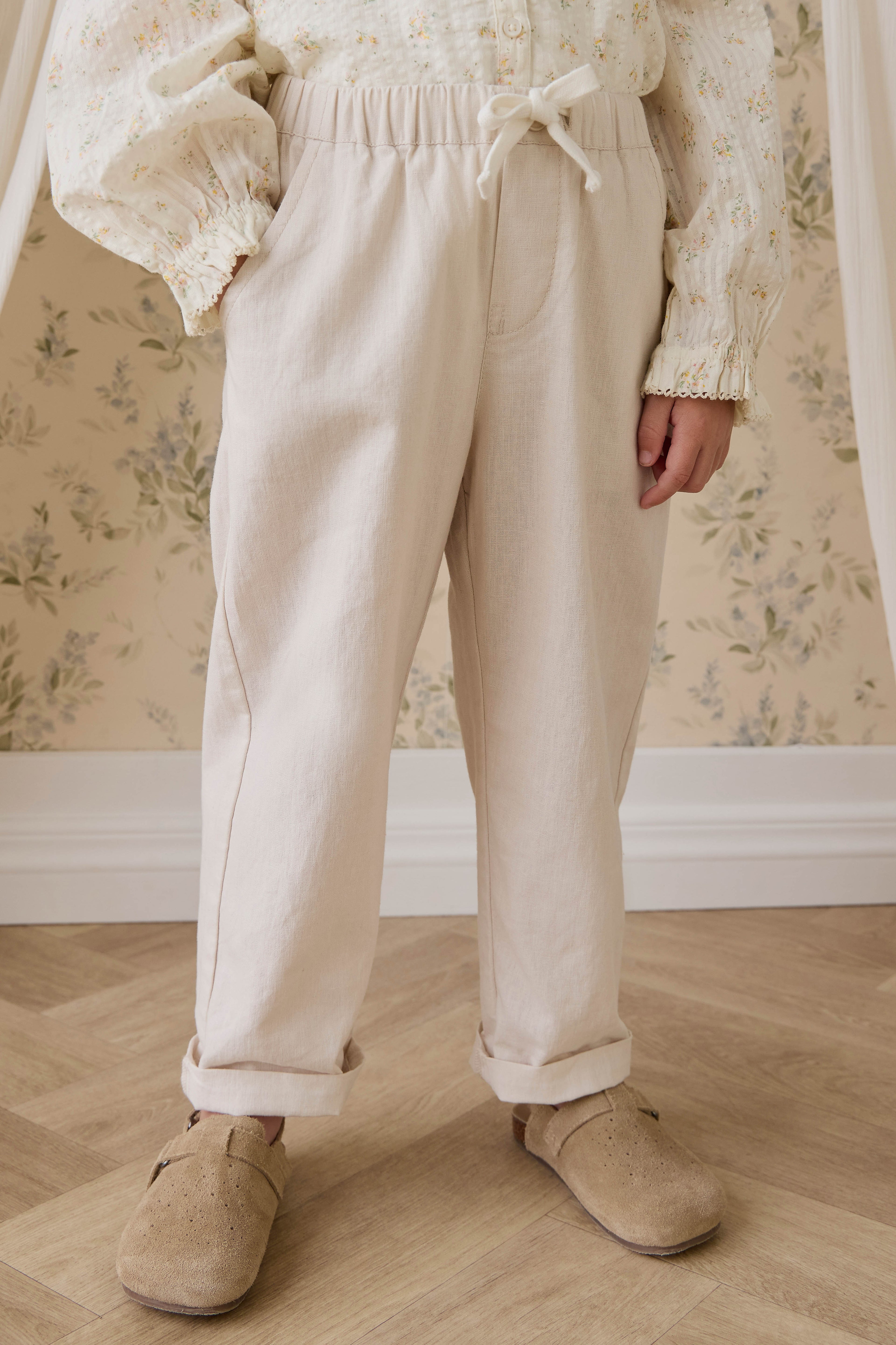 Pantalon droit décontracté en lin et coton avec taille élastique pour le confort quotidien 6M–10A