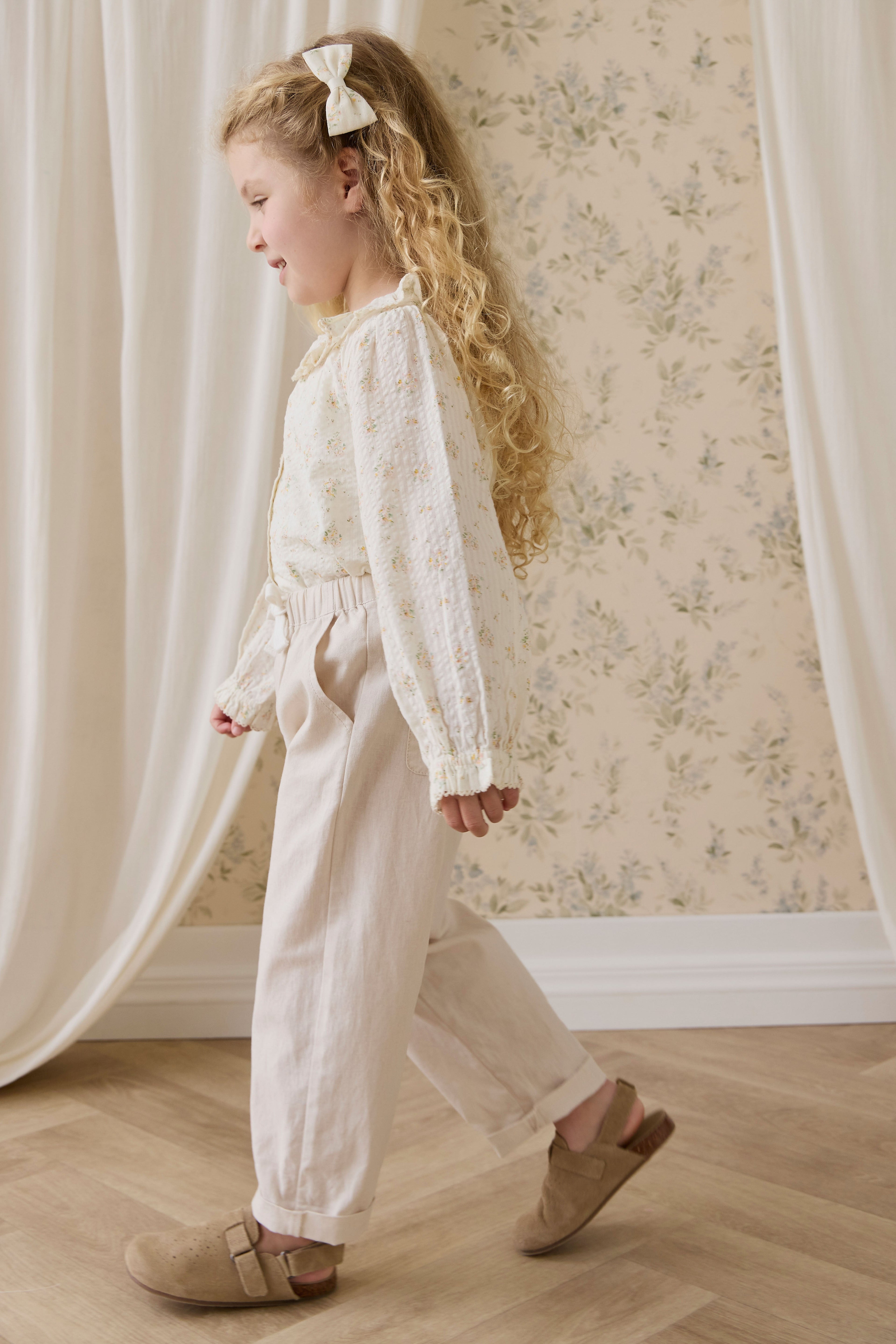 Pantalon droit décontracté en lin et coton avec taille élastique pour le confort quotidien 6M–10A