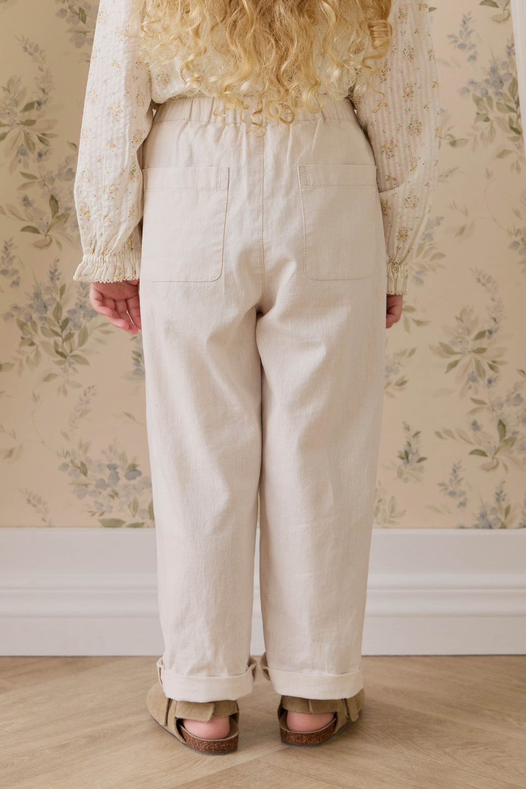 Pantalon droit décontracté en lin et coton avec taille élastique pour le confort quotidien 6M–10A