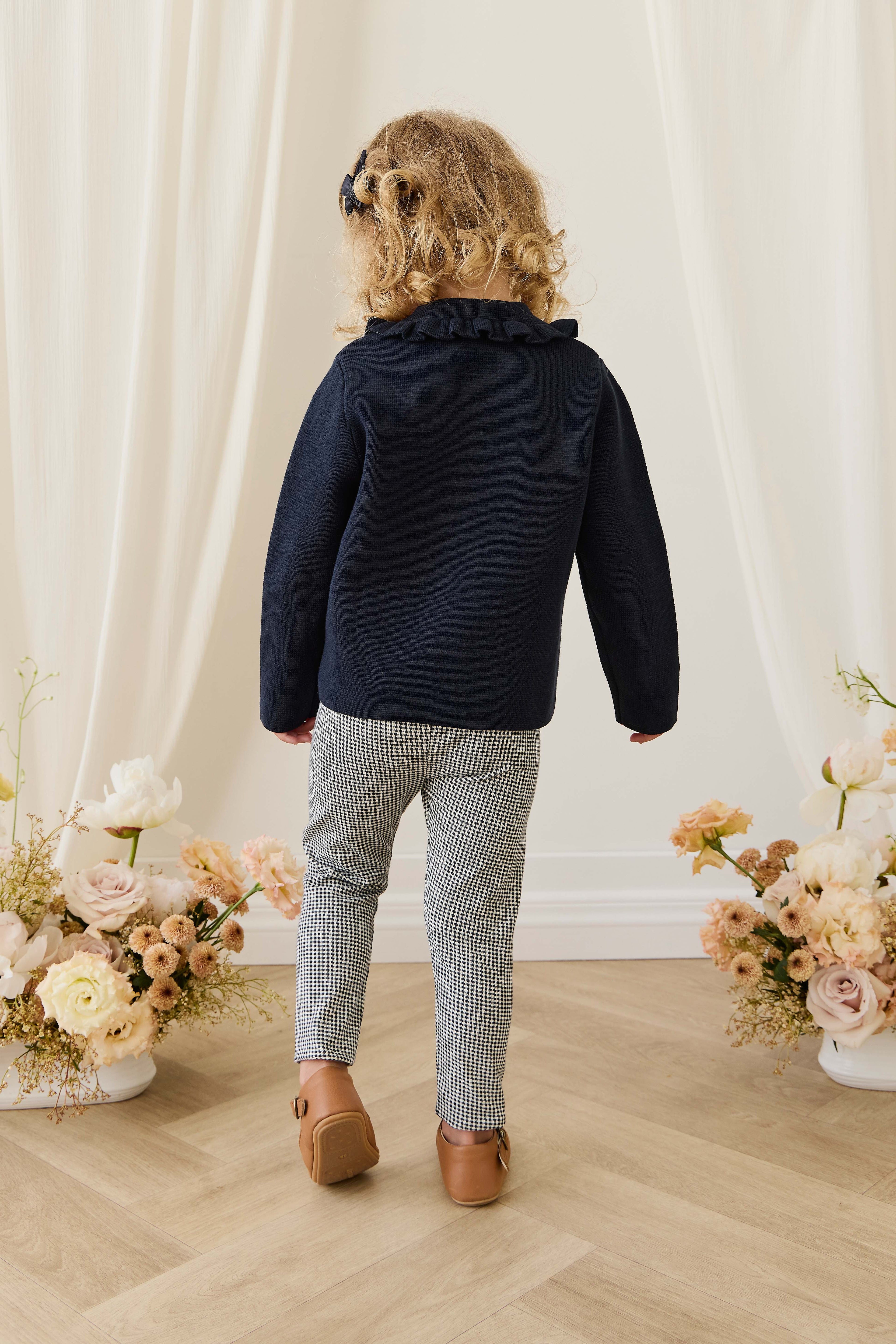 Legging Quotidien en Coton Biologique à Carreaux Vichy Bleu Marine Classique avec Taille Élastique pour Filles NB–10 Ans