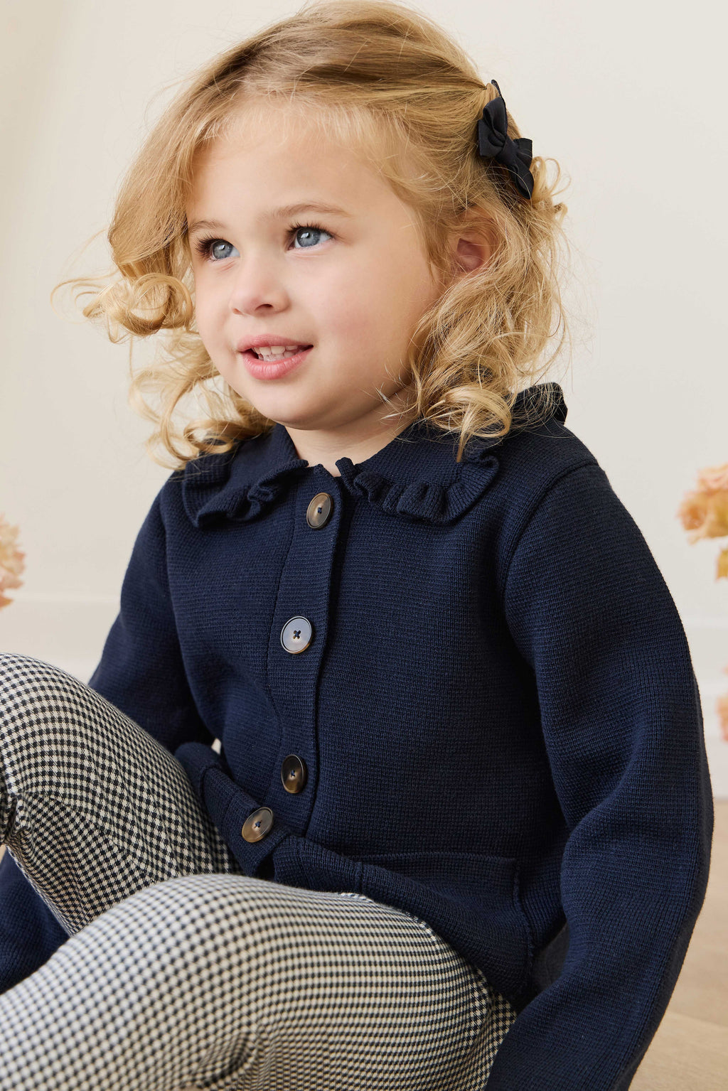 Legging Quotidien en Coton Biologique à Carreaux Vichy Bleu Marine Classique avec Taille Élastique pour Filles NB–10 Ans