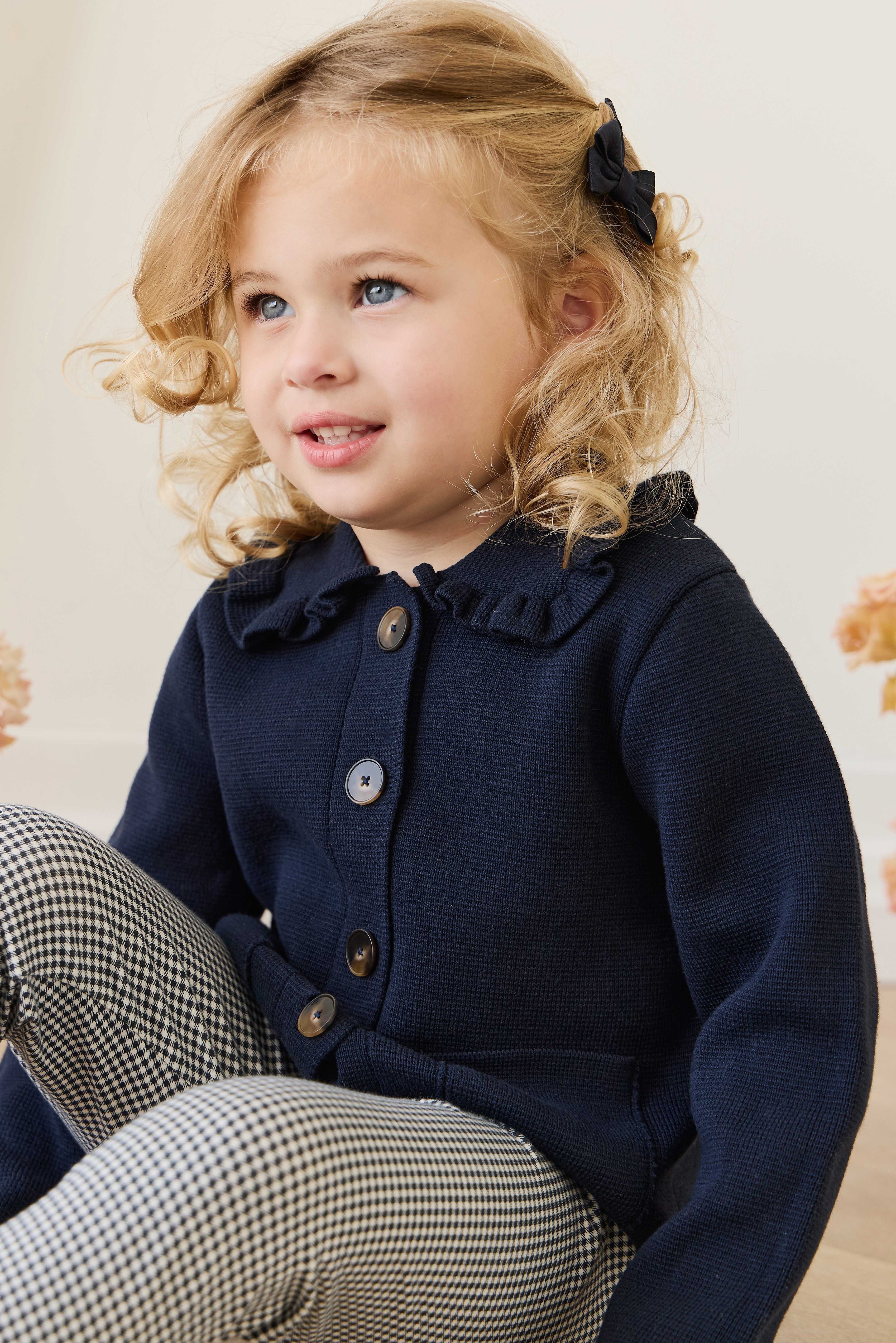 Legging Quotidien en Coton Biologique à Carreaux Vichy Bleu Marine Classique avec Taille Élastique pour Filles NB–10 Ans