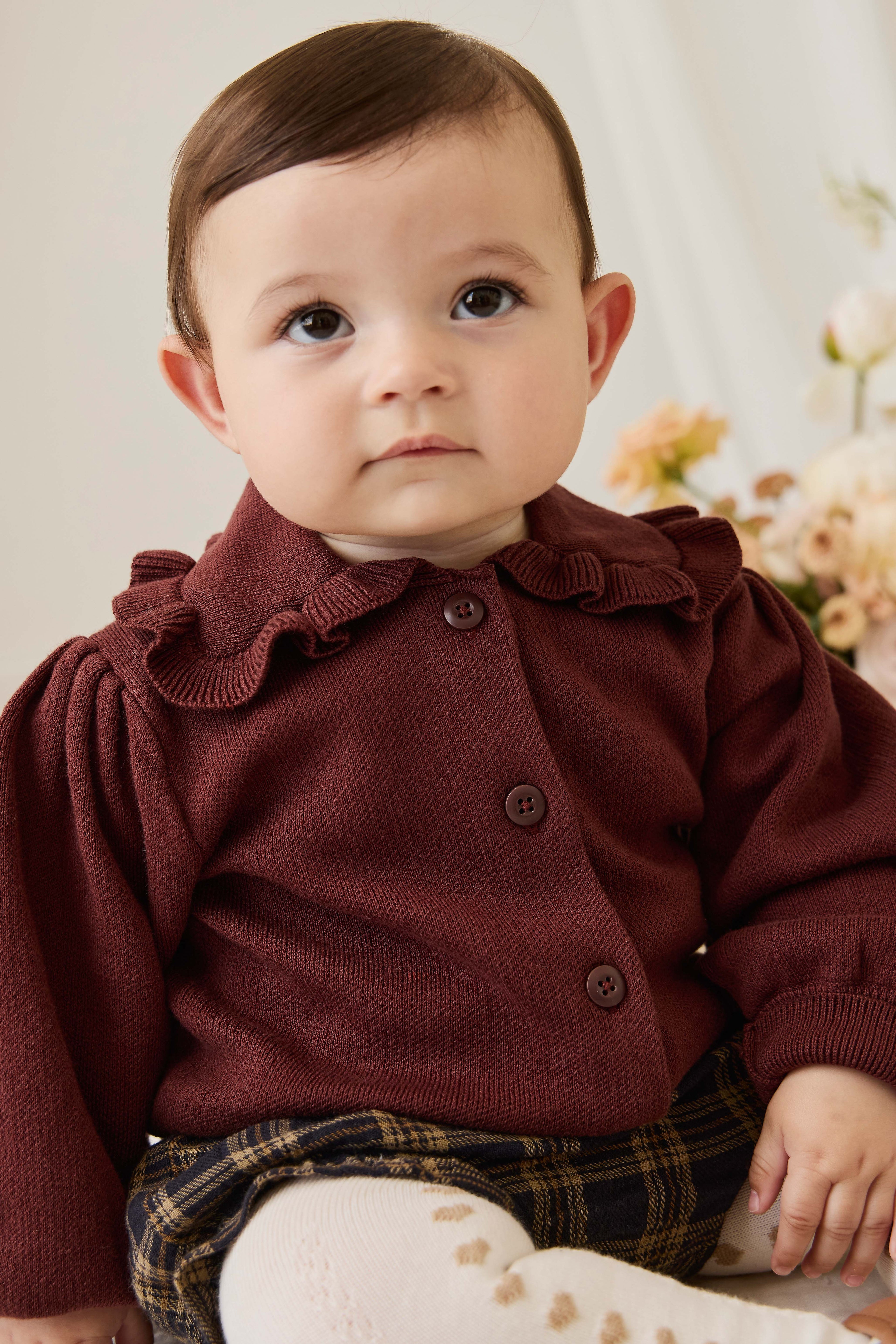 Bloomer à volants en coton biologique à carreaux classiques couleur Terre de sous-bois avec taille élastique pour bébés de 0 à 3 ans