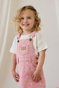 Robe salopette classique en coton-élasthanne à imprimé cœurs roses avec bretelles réglables pour filles 6M-8Y