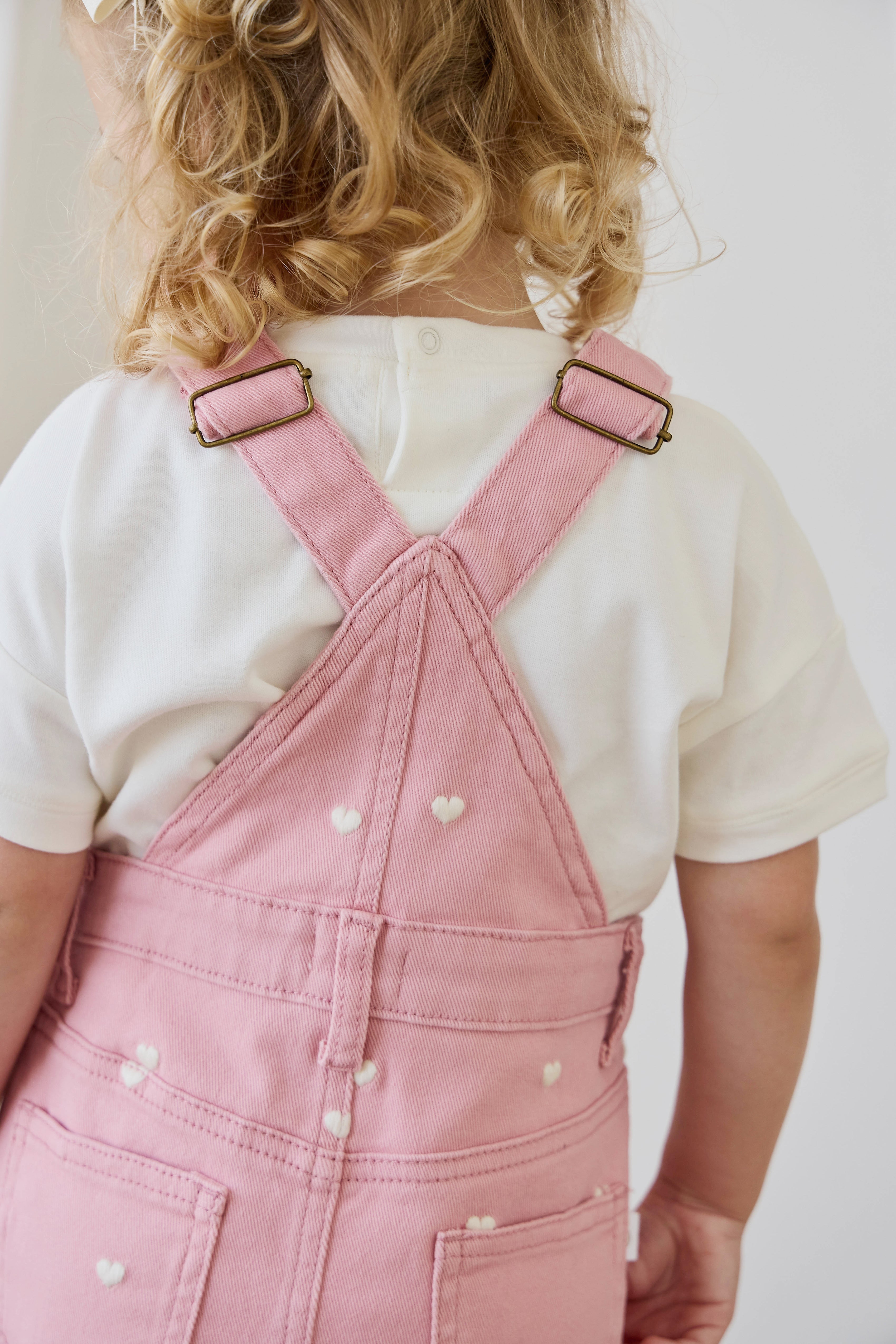 Robe salopette classique en coton-élasthanne à imprimé cœurs roses avec bretelles réglables pour filles 6M-8Y