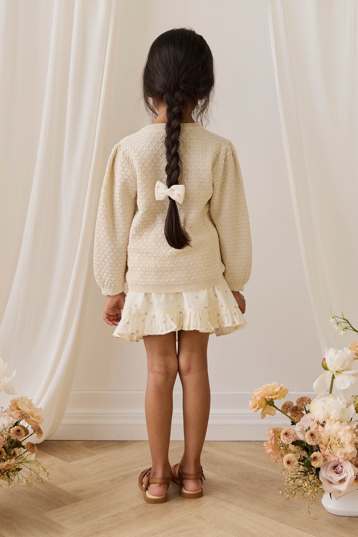 Jupe cache-cœur en mousseline de coton biologique  avec ourlet à volants et nœud latéral pour filles de 1 à 10 ans