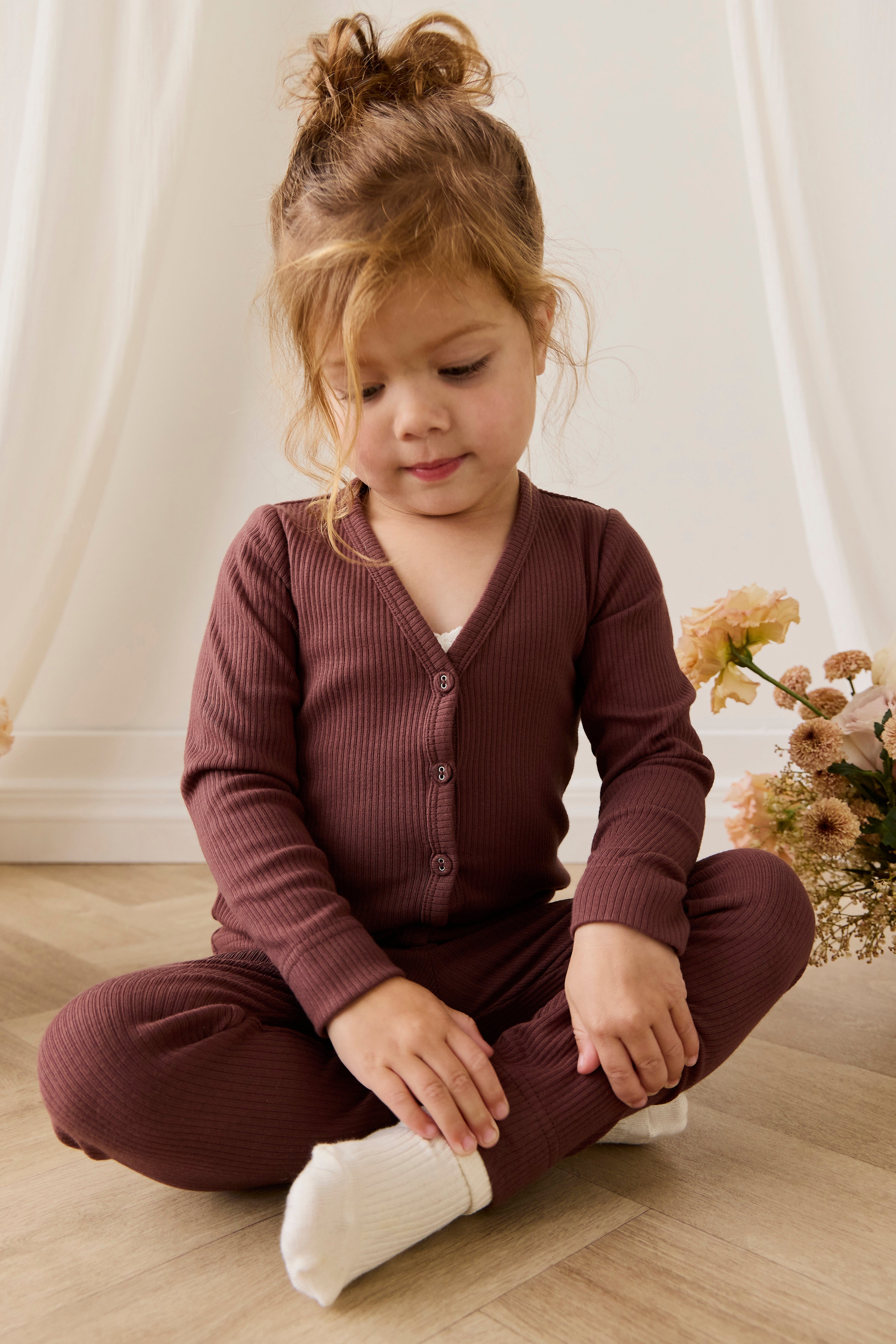 Gilet côtelé en coton modal bio Cannelle Terreuse avec boutons pour superposer, pour filles de 0 mois à 10 ans