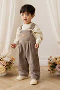 Salopette enfant vintage en coton-élasthanne marron tapioca à fines rayures avec bretelles réglables et poche bavette, 6 mois–6 ans