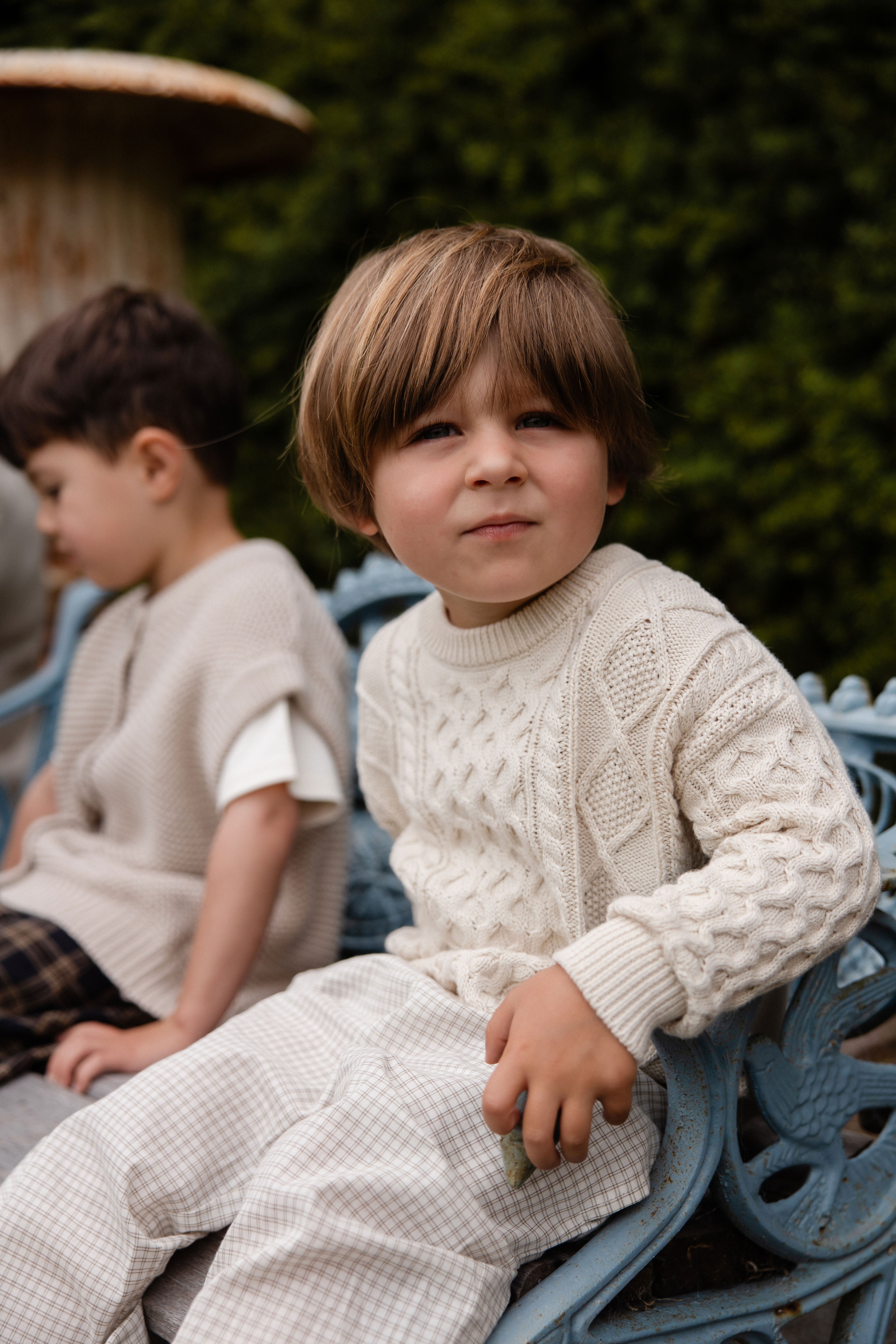 Pantalon décontracté intemporel à carreaux double fenêtre en pacane et coton biologique avec ceinture pour enfants de 6 mois à 8 ans