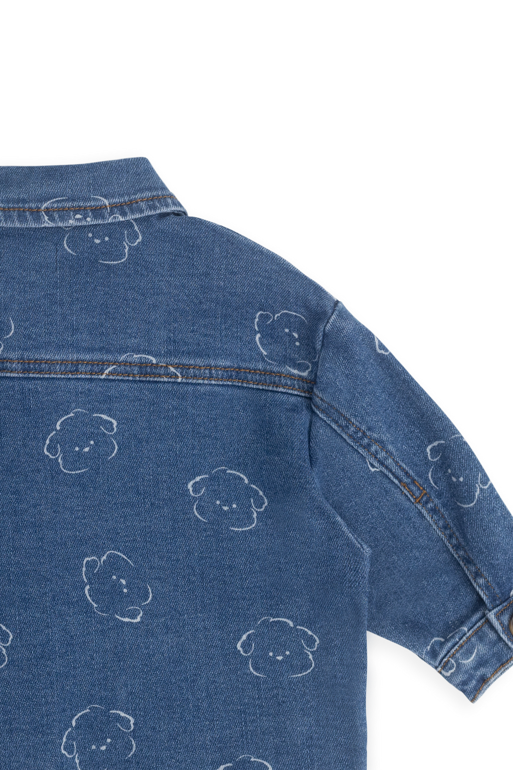 Veste décontractée en jean bleu moyen avec imprimé ours, boutonnée sur le devant et dotée de poches plaquées pour enfants de 6 mois à 8 ans
