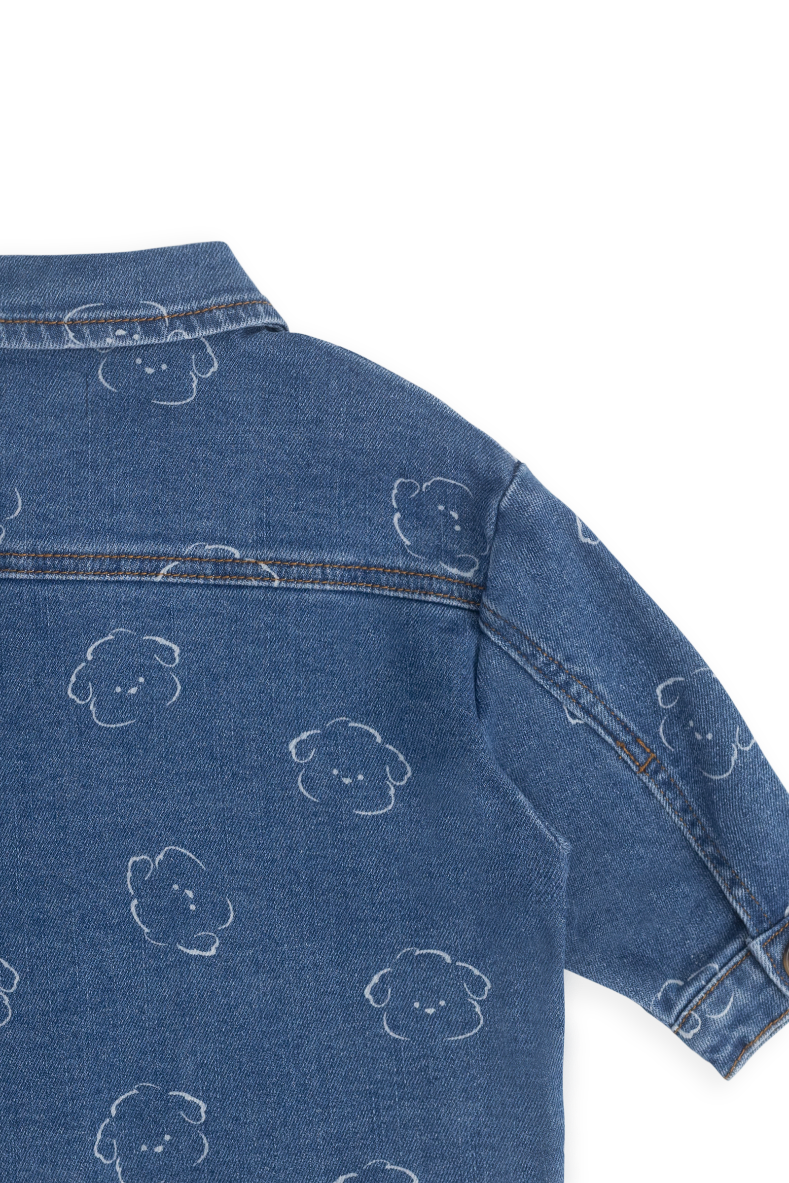 Veste décontractée en jean bleu moyen avec imprimé ours, boutonnée sur le devant et dotée de poches plaquées pour enfants de 6 mois à 8 ans