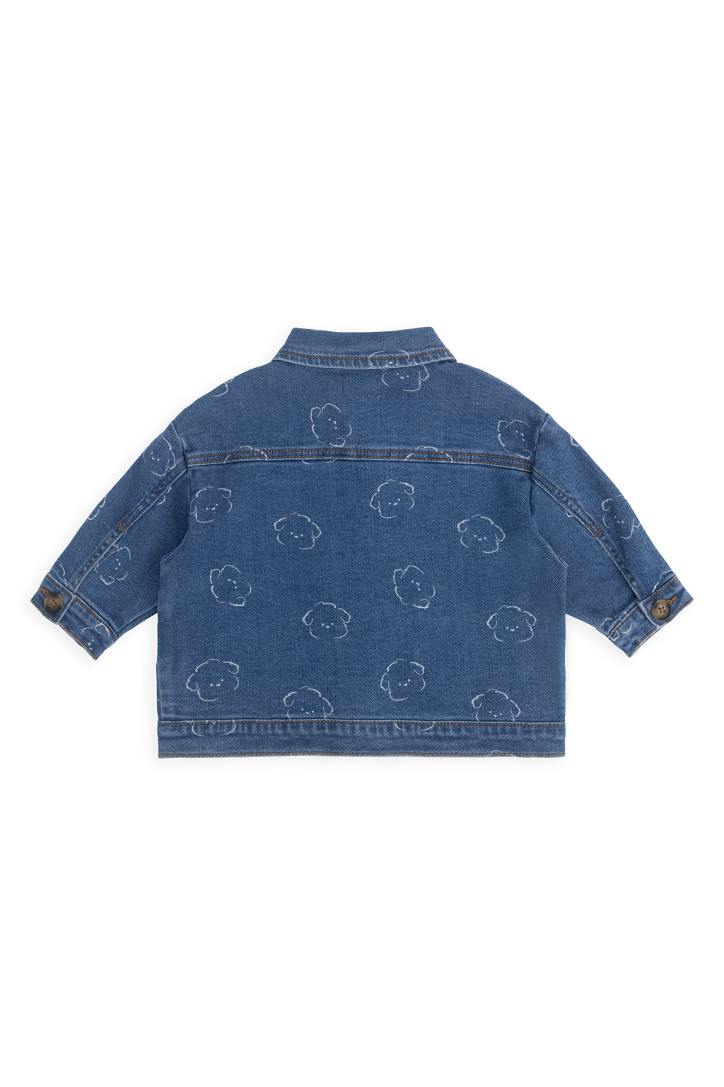 Veste décontractée en jean bleu moyen avec imprimé ours, boutonnée sur le devant et dotée de poches plaquées pour enfants de 6 mois à 8 ans