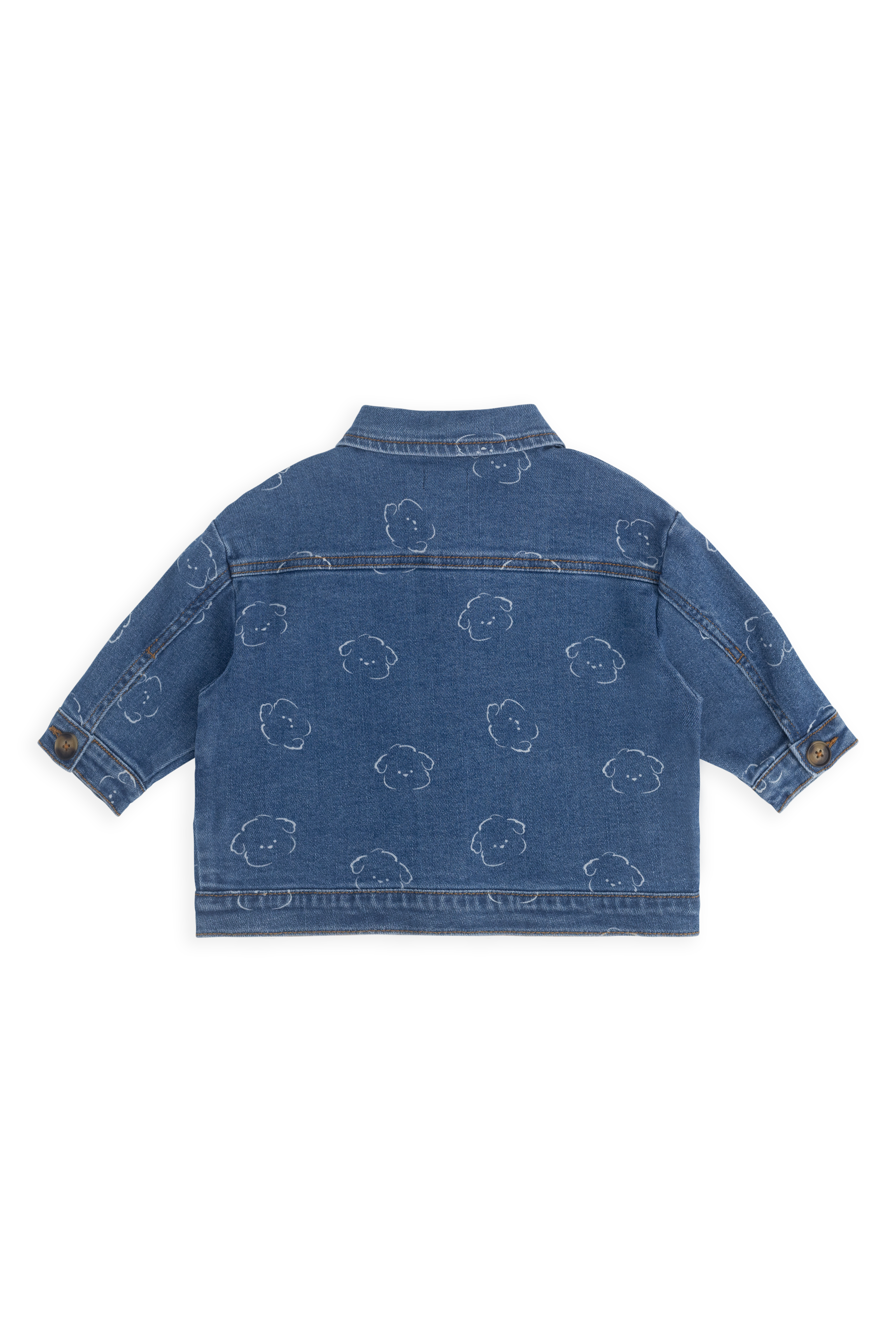 Veste décontractée en jean bleu moyen avec imprimé ours, boutonnée sur le devant et dotée de poches plaquées pour enfants de 6 mois à 8 ans