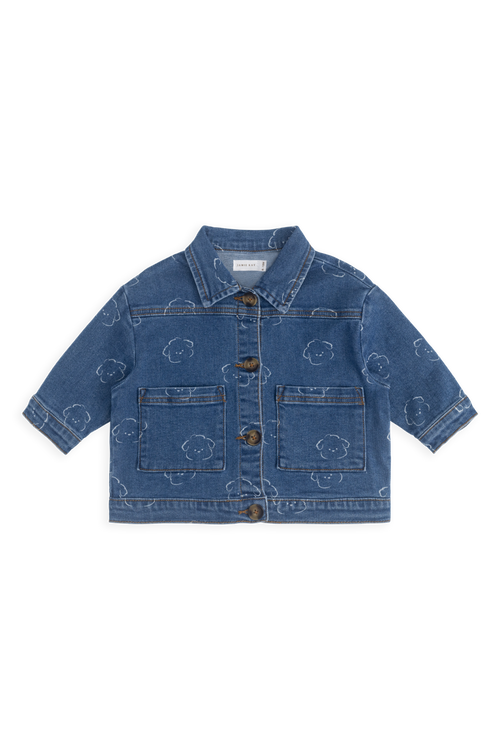 Veste décontractée en jean bleu moyen avec imprimé ours, boutonnée sur le devant et dotée de poches plaquées pour enfants de 6 mois à 8 ans