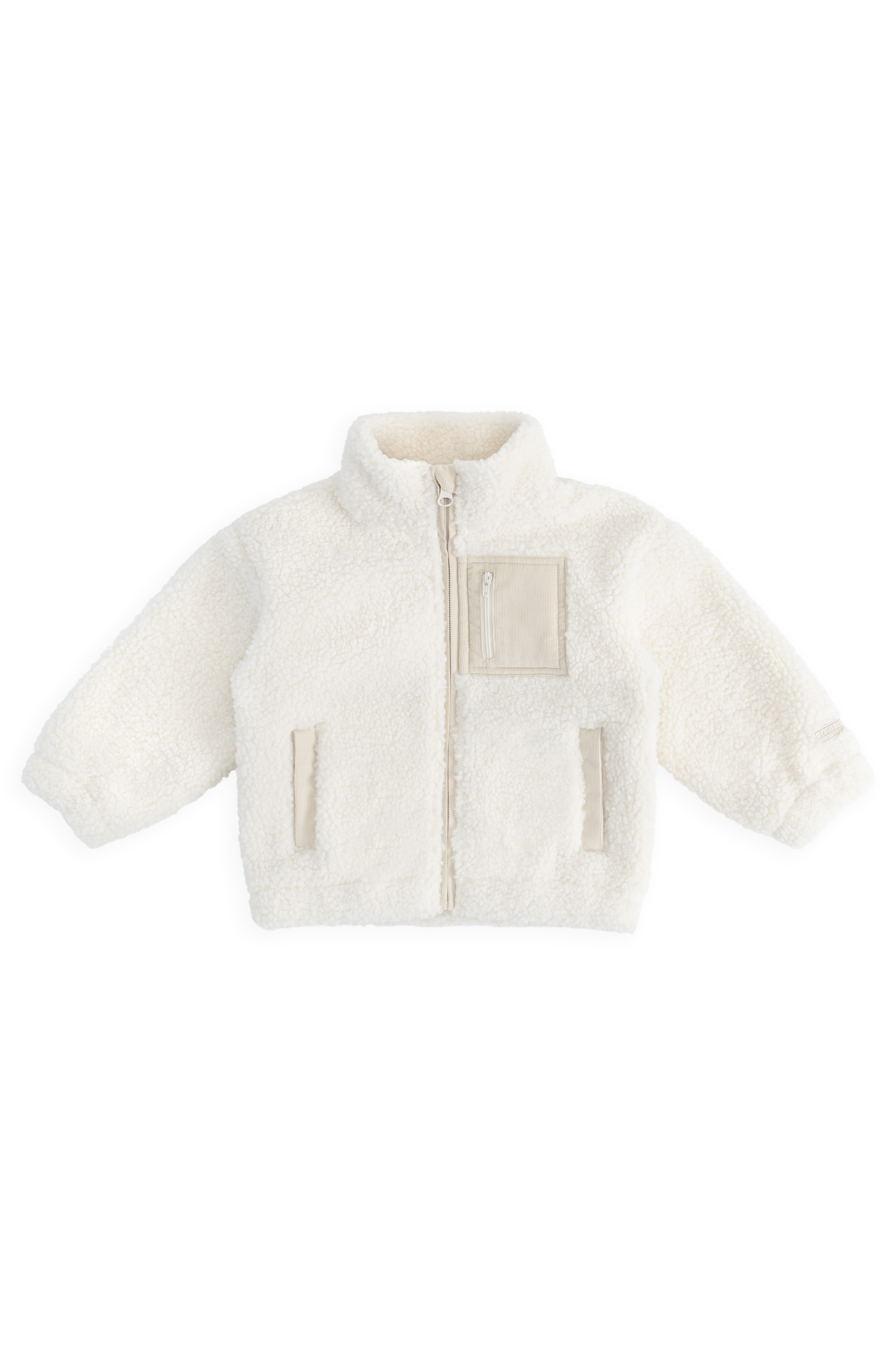 Veste douillette en sherpa polaire polyester recyclé naturel avec col montant et fermeture éclair pour les journées froides 6M–8Y