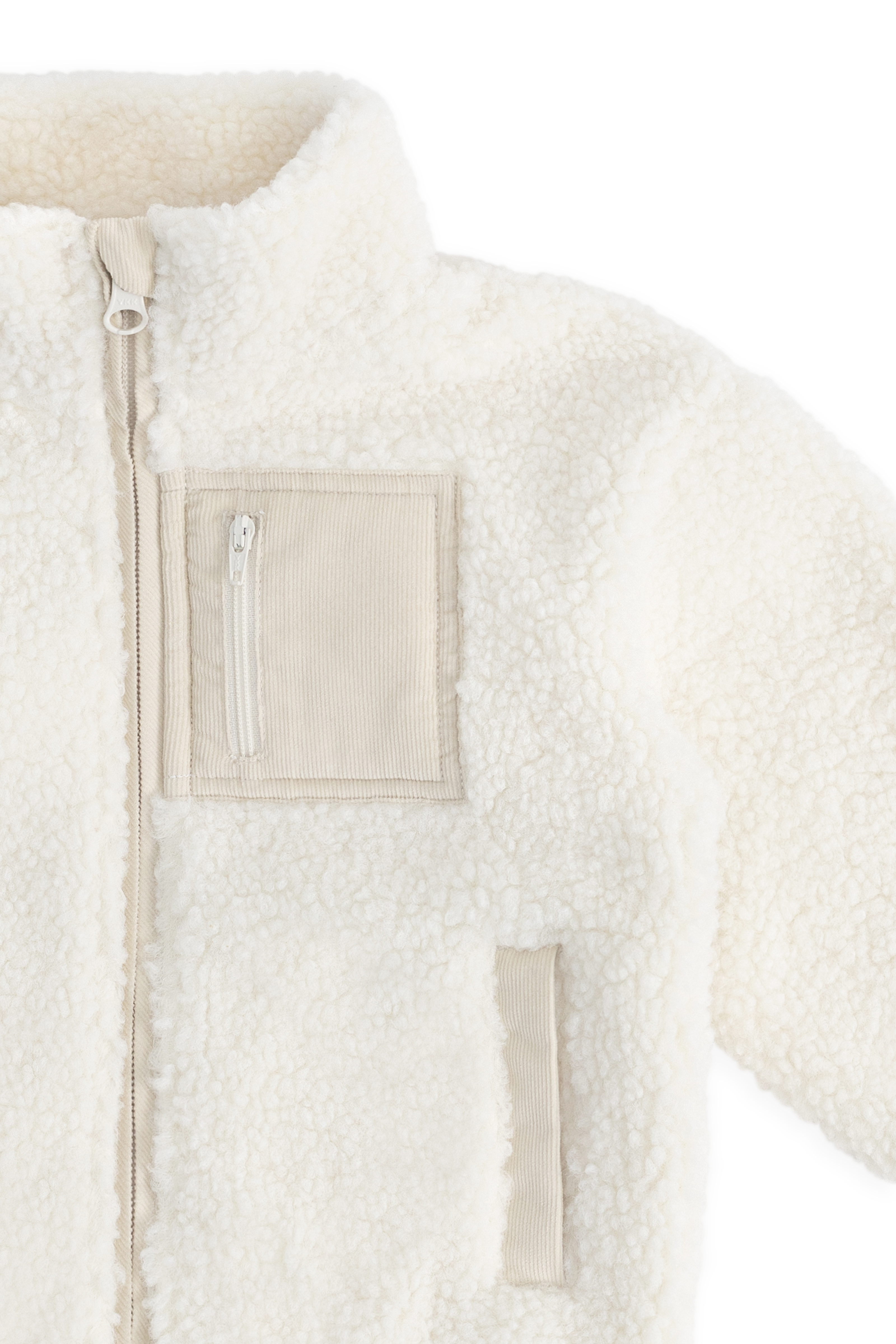 Veste douillette en sherpa polaire polyester recyclé naturel avec col montant et fermeture éclair pour les journées froides 6M–8Y