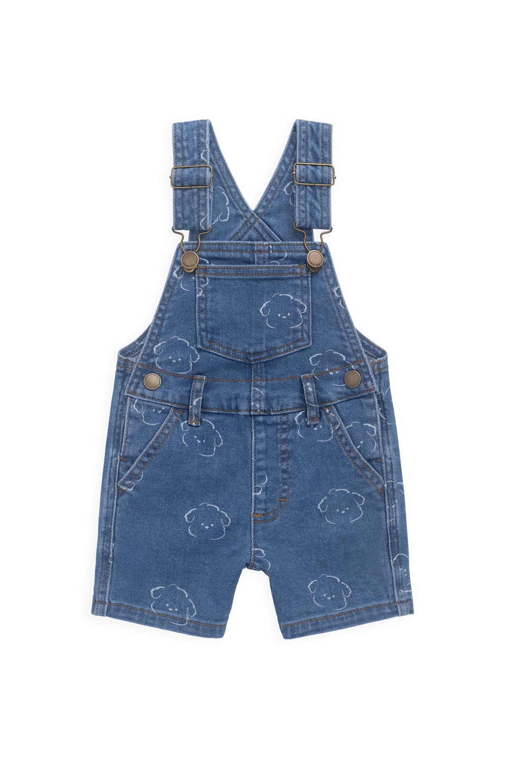 Salopette Courte en Jean Bleu Ciel Imprimé Nuages en Coton avec Bretelles Réglables et Boutons Pression pour Enfants 6M–8A
