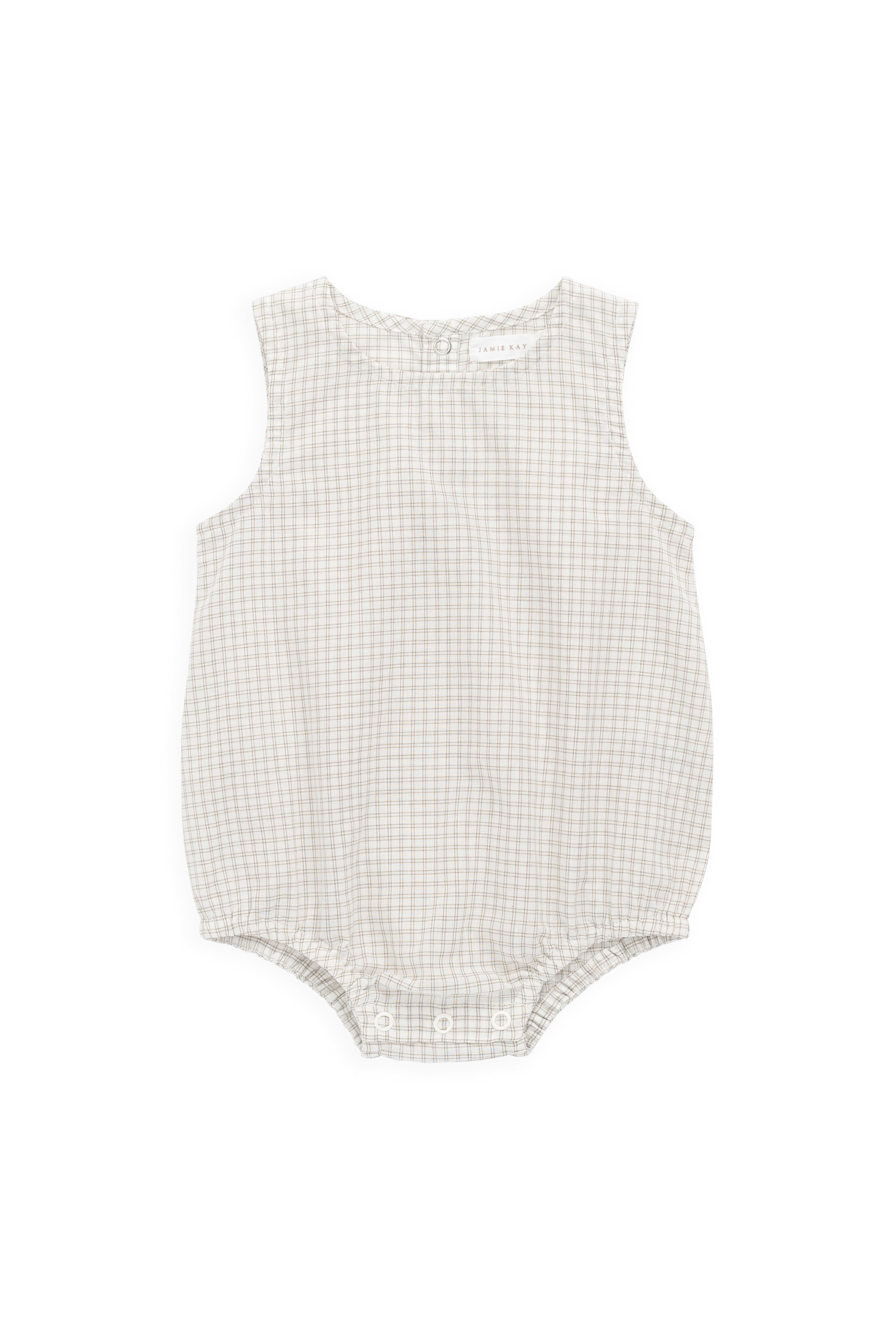 Combinaison sans manches en coton biologique à carreaux fenêtre léger avec fermeture à pression pour temps chaud 0M-2A