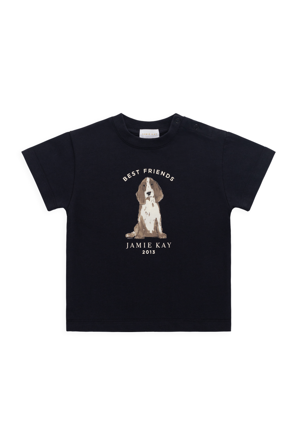 T-shirt décontracté en coton biologique à manches courtes pour enfants de 6 mois à 8 ans, bleu marine foncé, avec motif « Best Friends » et coupe décontractée