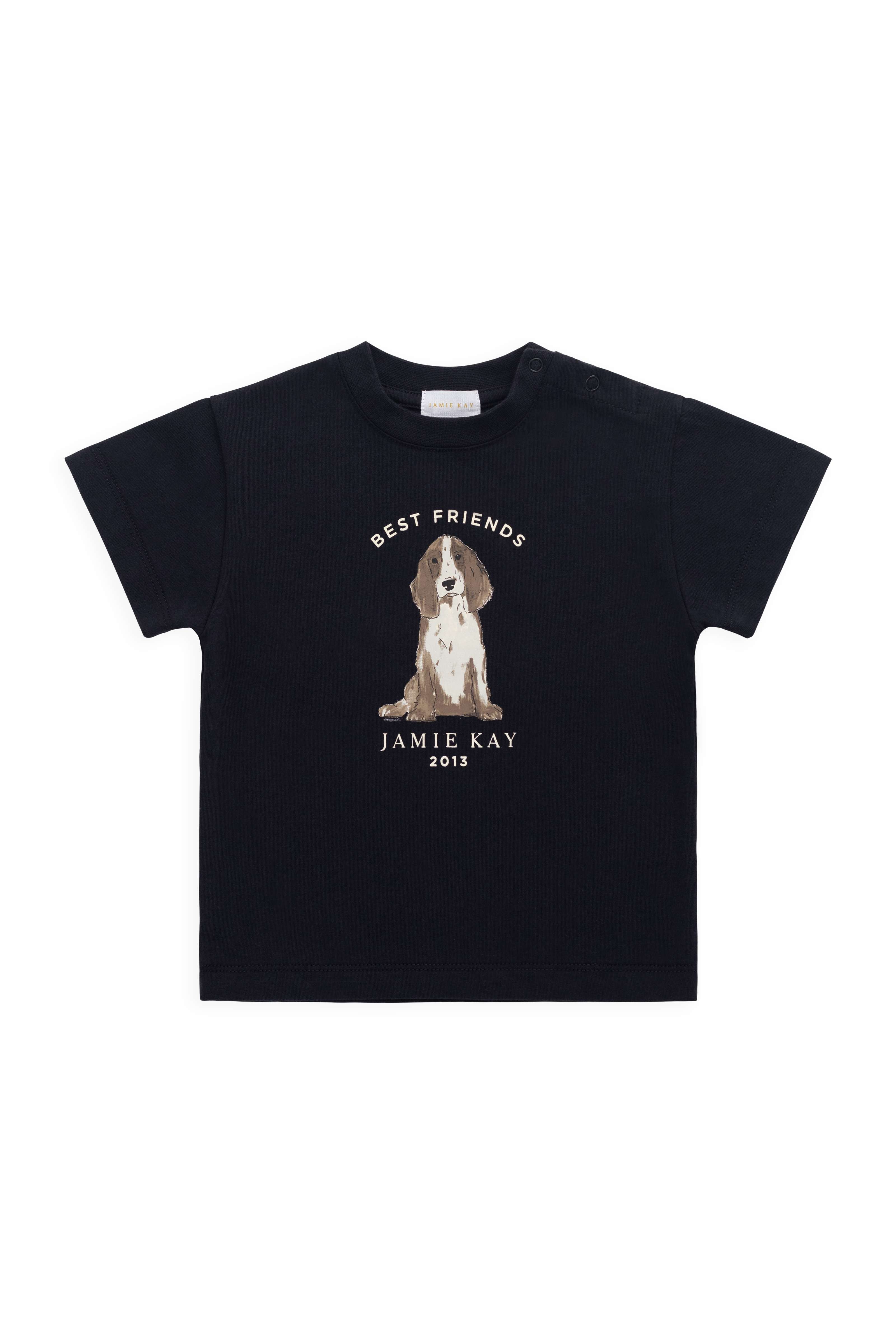 T-shirt décontracté en coton biologique à manches courtes pour enfants de 6 mois à 8 ans, bleu marine foncé, avec motif « Best Friends » et coupe décontractée