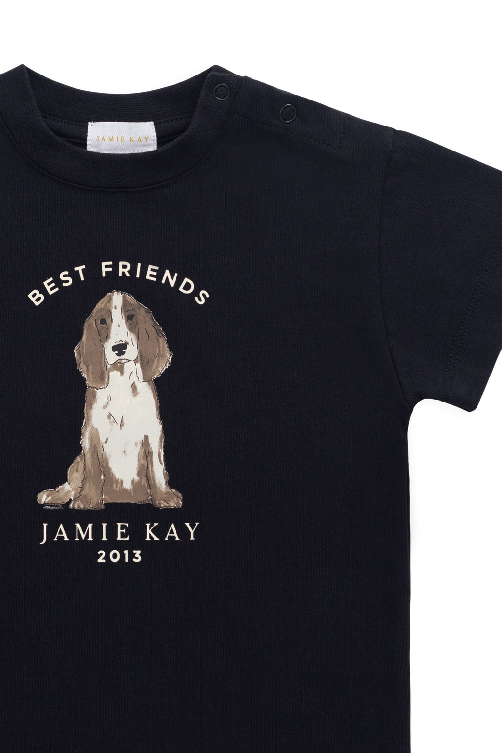 T-shirt décontracté en coton biologique à manches courtes pour enfants de 6 mois à 8 ans, bleu marine foncé, avec motif « Best Friends » et coupe décontractée